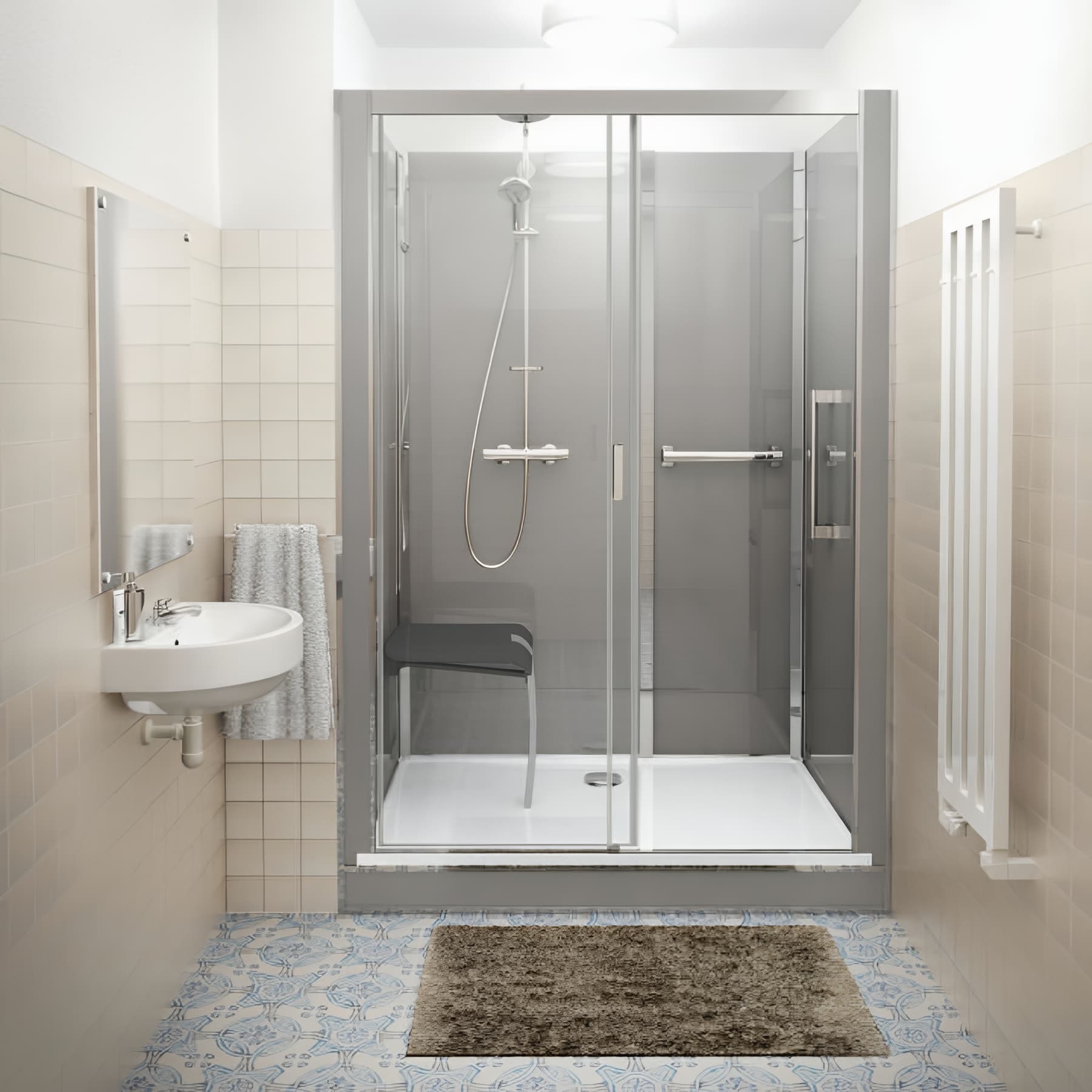 Cabine de douche version haute en niche longueur 116 cm largeur 77,7cm anthracite verre sérigraphié déperlant