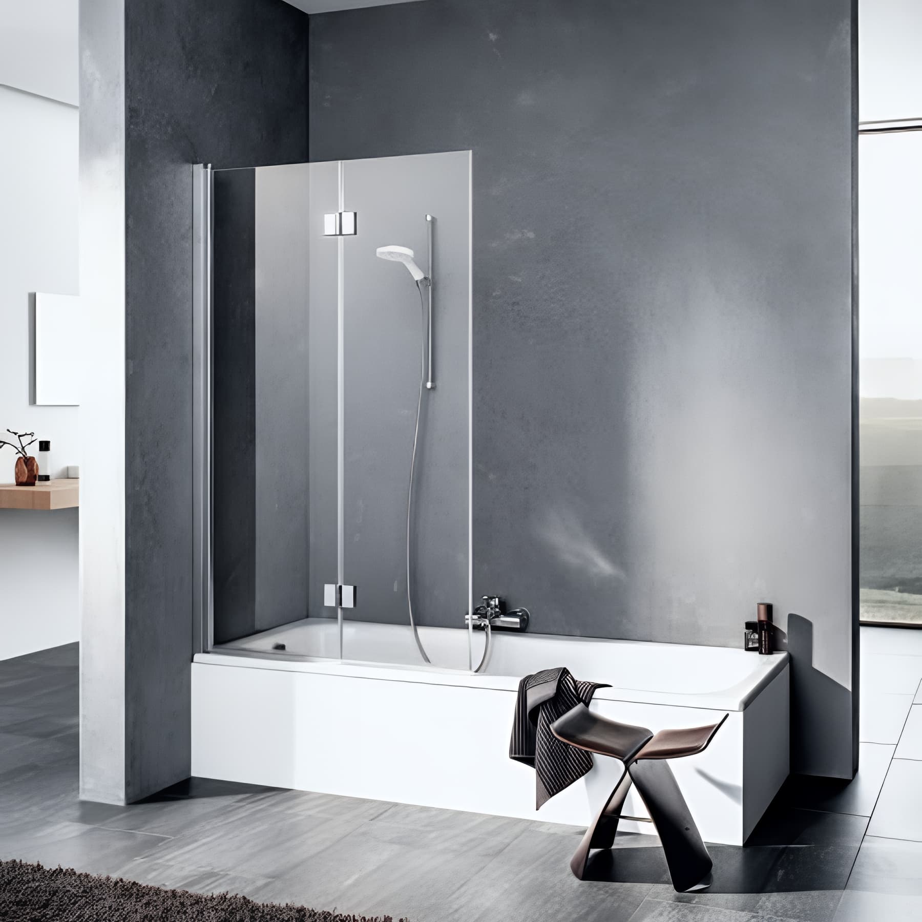 Pare bain largeur 100 cm hauteur 150 cm profilé argent poli verre clair