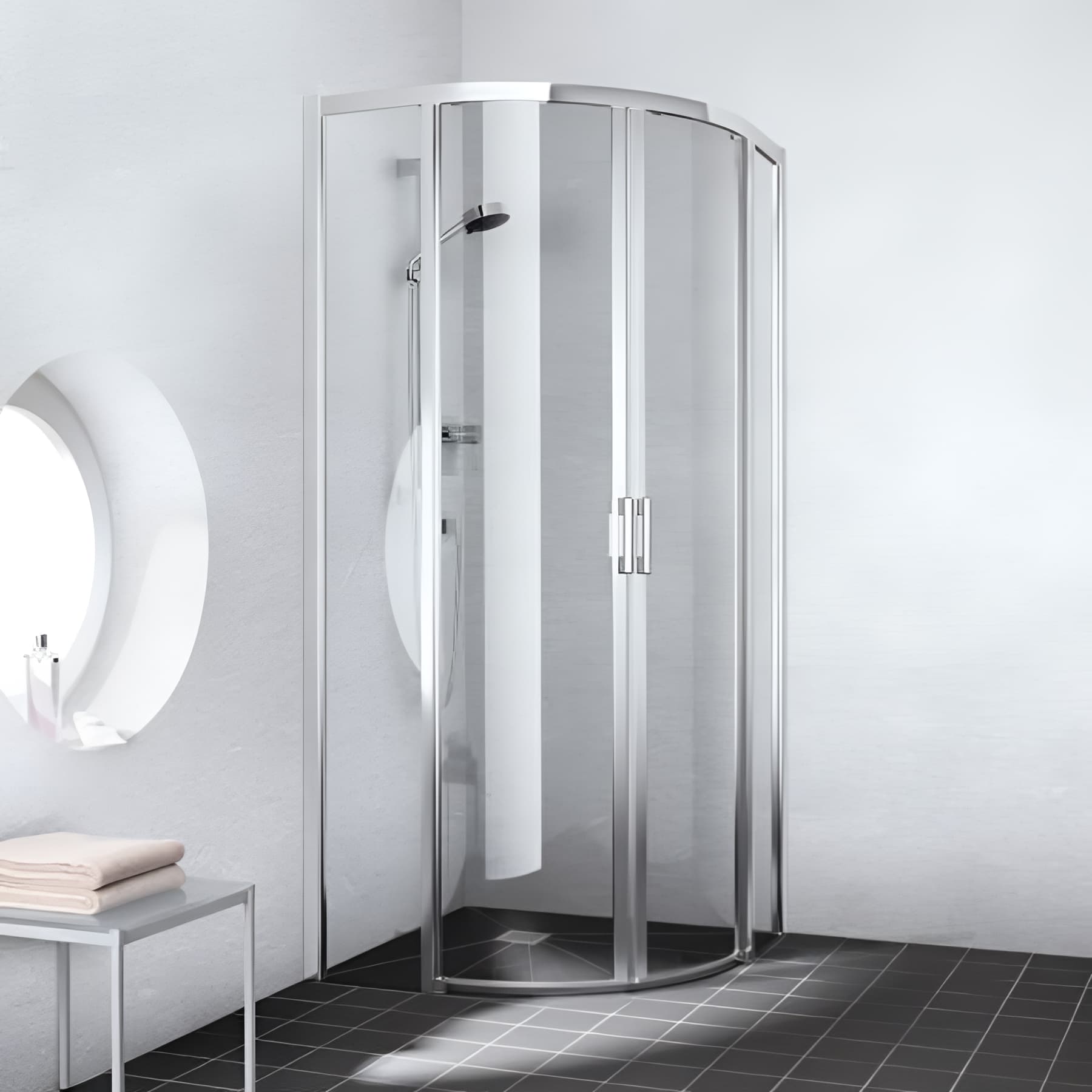 Paroi de douche arrondie coulissante largeur 80cm hauteur 200 cm profilé argent poli verre clair