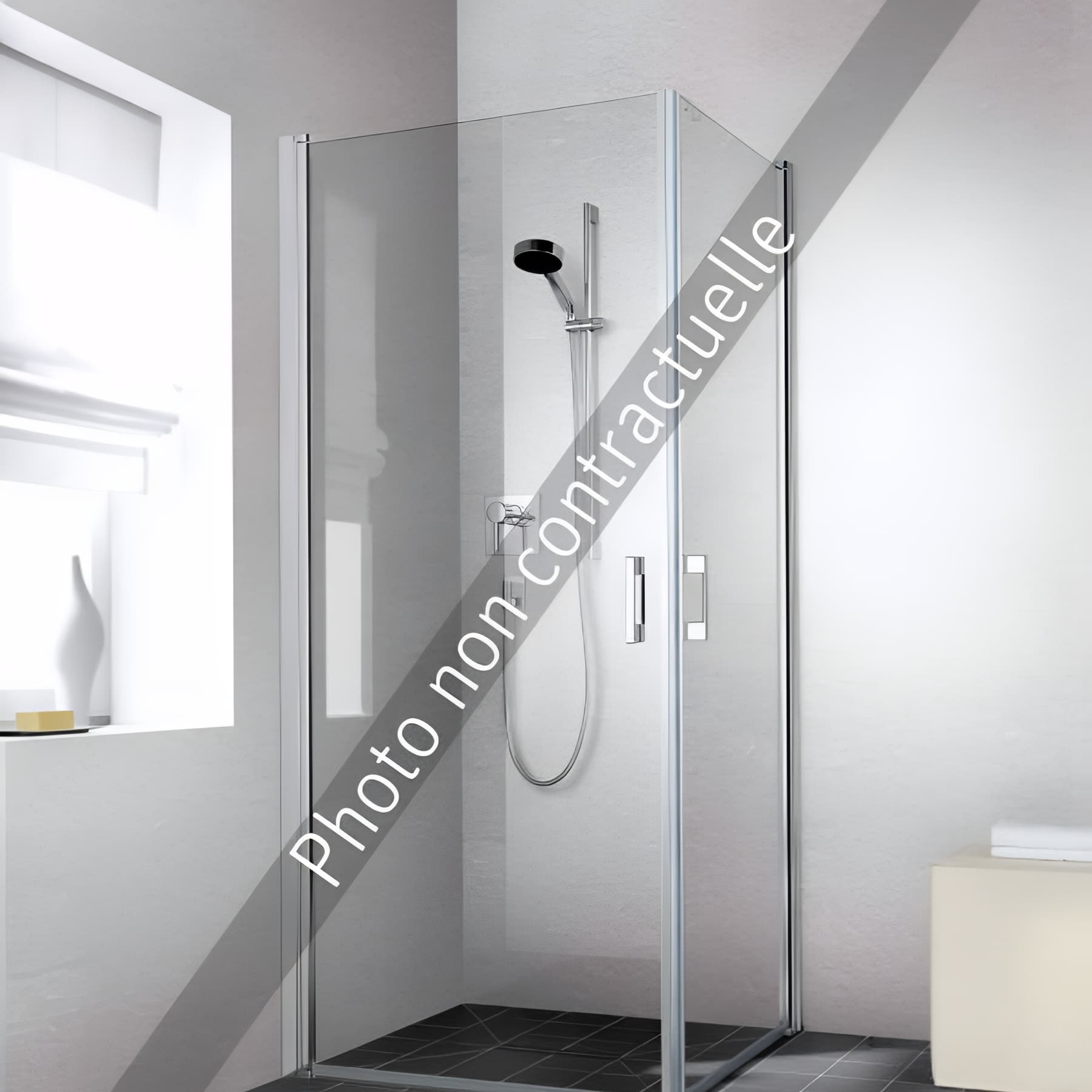 Demi paroi de douche angle pivotante largeur 78cm hauteur 200 cm argent finition mat verre clair