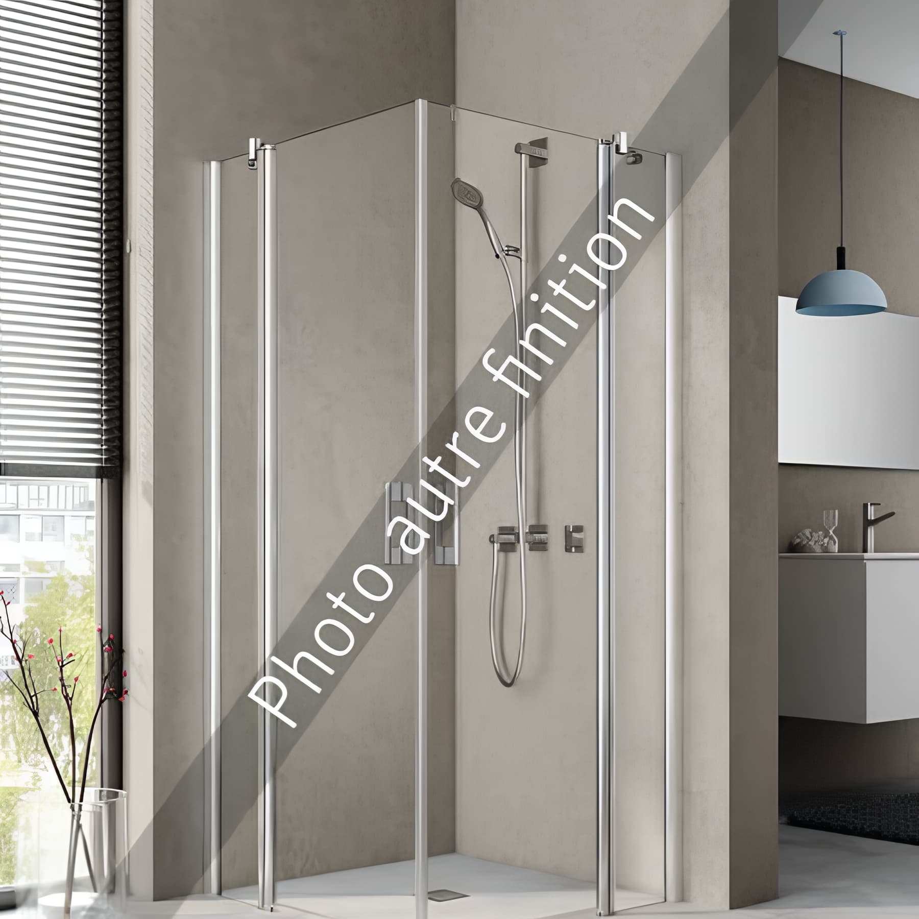 Demi paroi de douche angle pivotante largeur 110 cm hauteur 200 cm profilé argent poli verre décor diamant