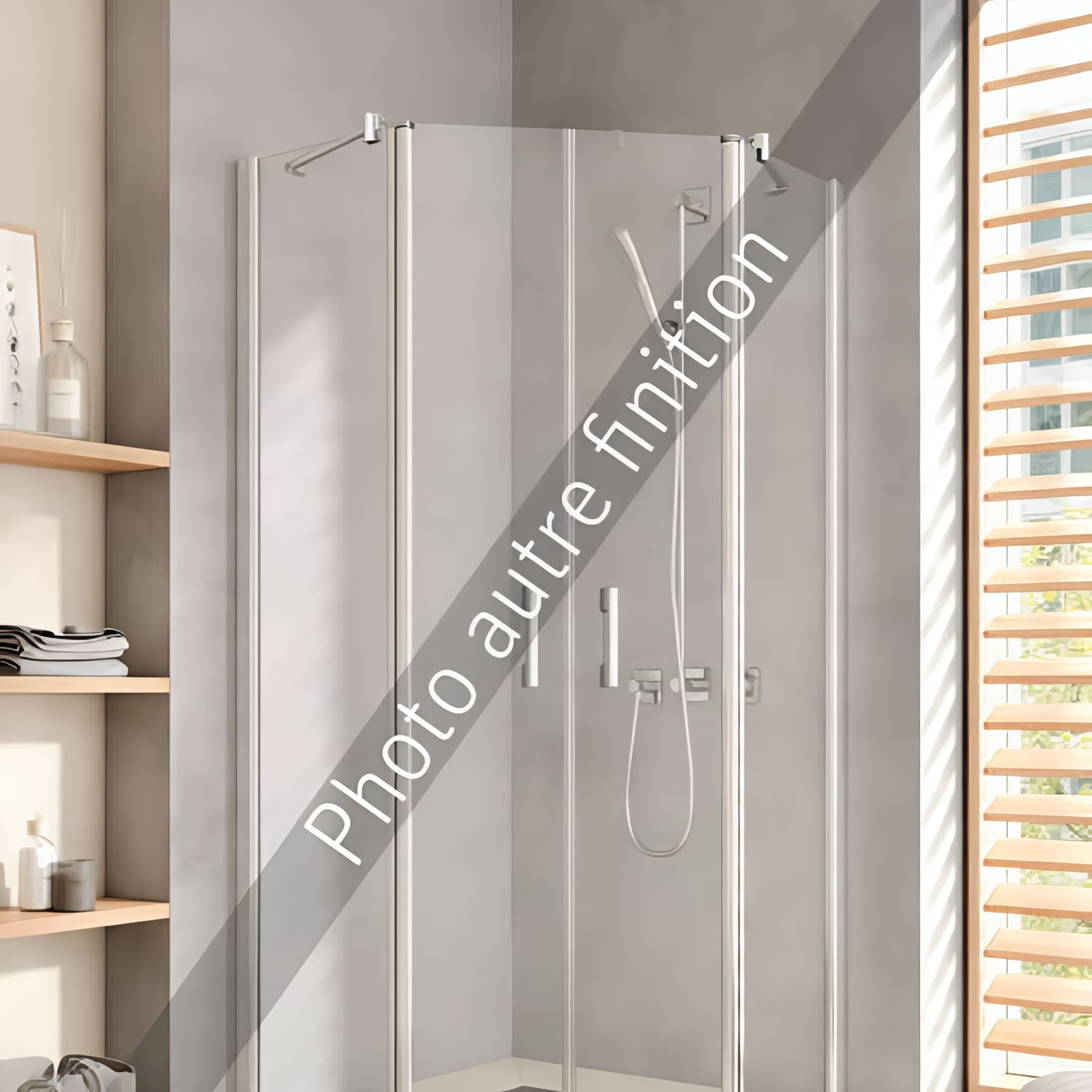 Paroi de douche pentagonale pivotante largeur 90cm hauteur 200 cm profilé argent poli verre décor diamant