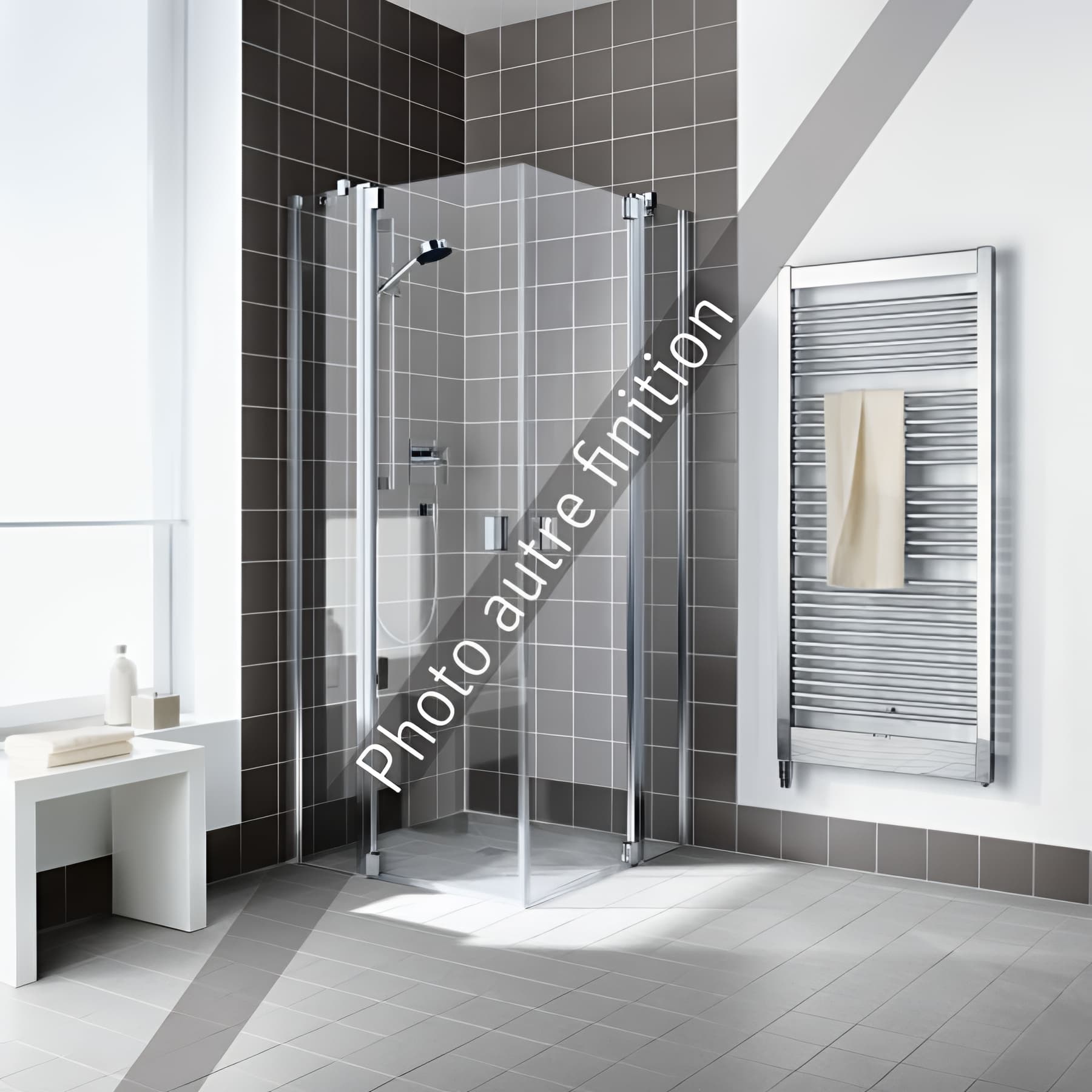 Demi paroi de douche angle pivotante largeur 75cm hauteur 200 cm profilé noir soft verre clair clean