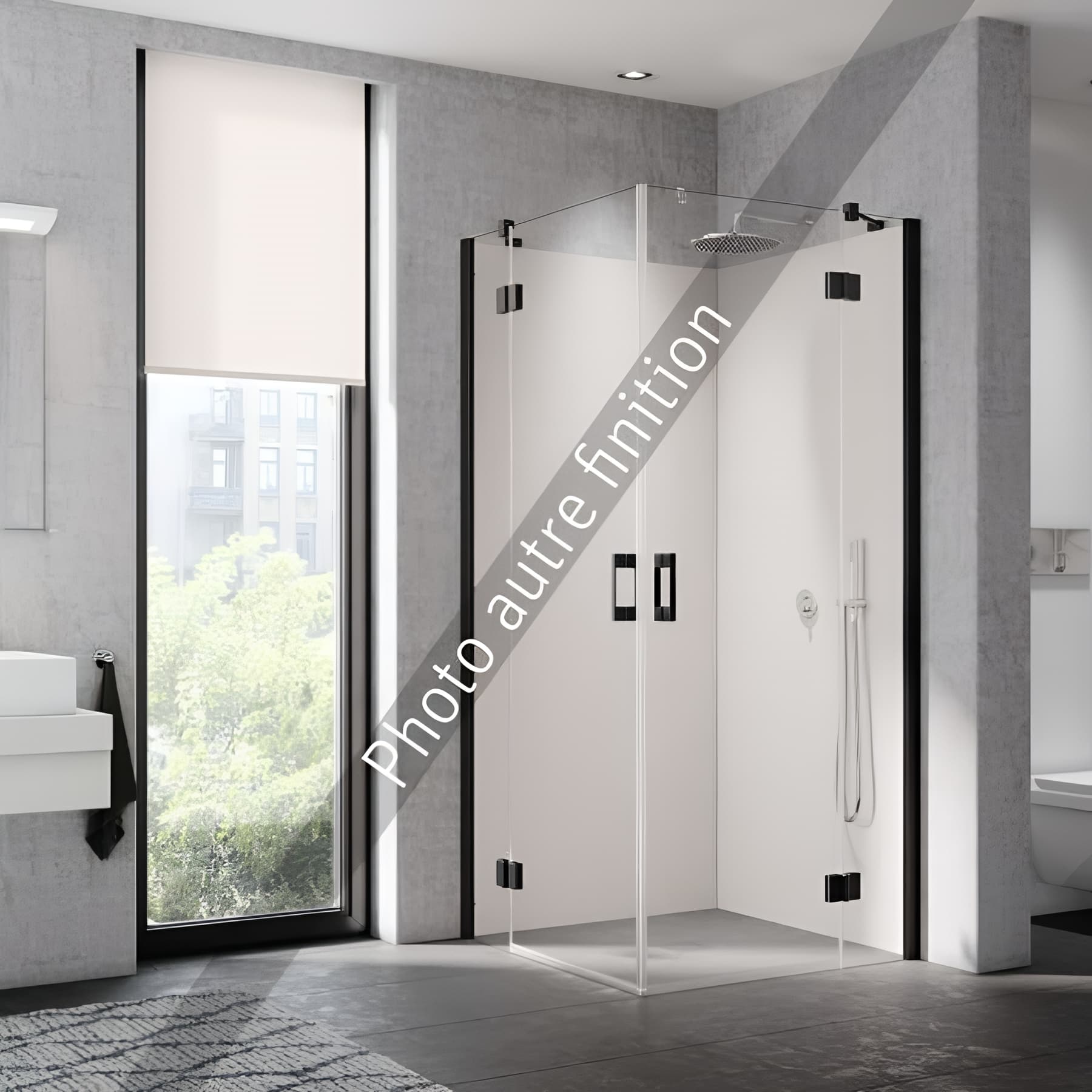 Demi paroi de douche angle pivotante largeur 103 cm hauteur 200 cm profilé noir soft verre clair