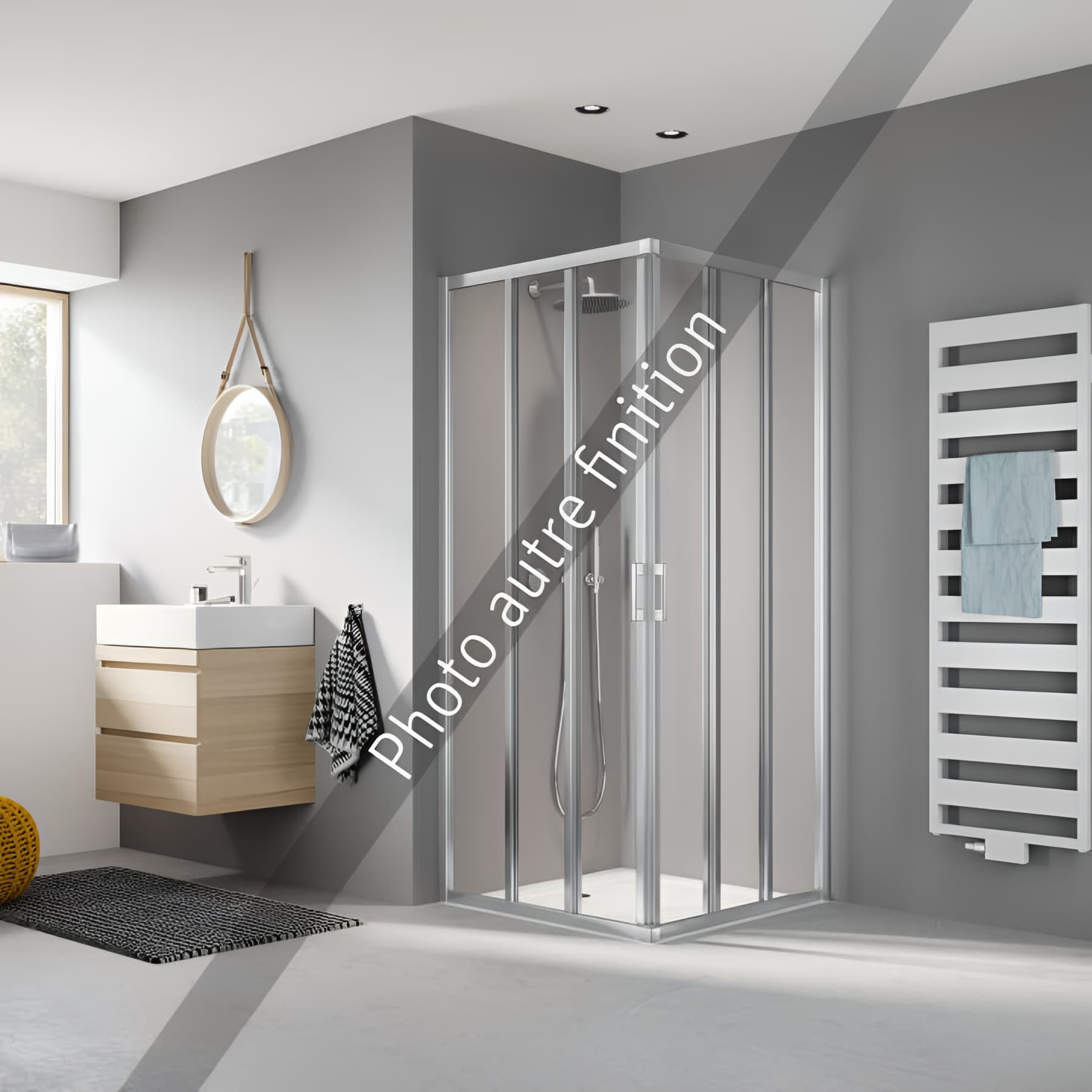 Demi paroi de douche angle coulissant largeur 75cm hauteur 200 cm argent finition mat verre clair
