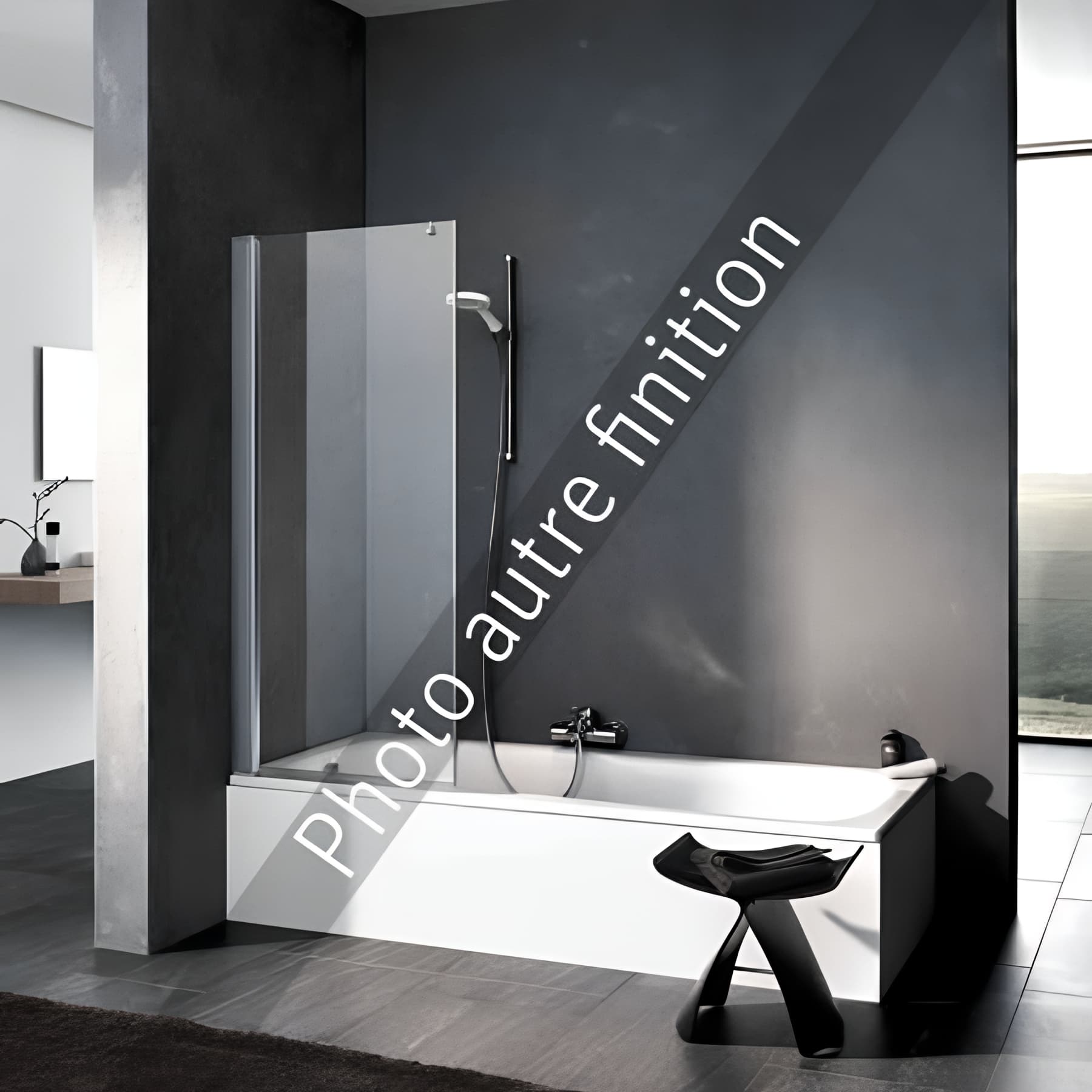Pare bain largeur 75cm hauteur 150 cm profilé argent poli verre teinté gris