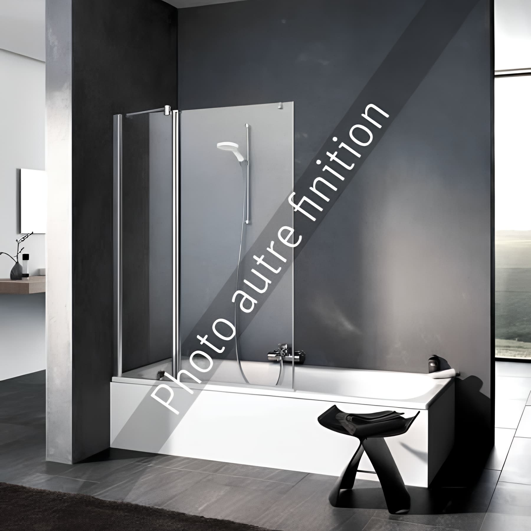 Pare bain largeur 110 cm hauteur 150 cm profilé argent poli verre teinté gris