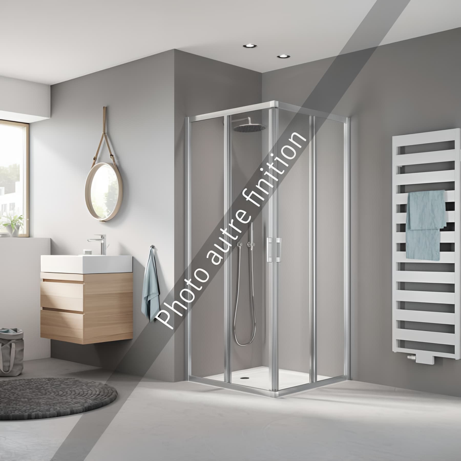 Demi paroi de douche angle coulissant largeur 75cm hauteur 200 cm argent finition mat verre clair