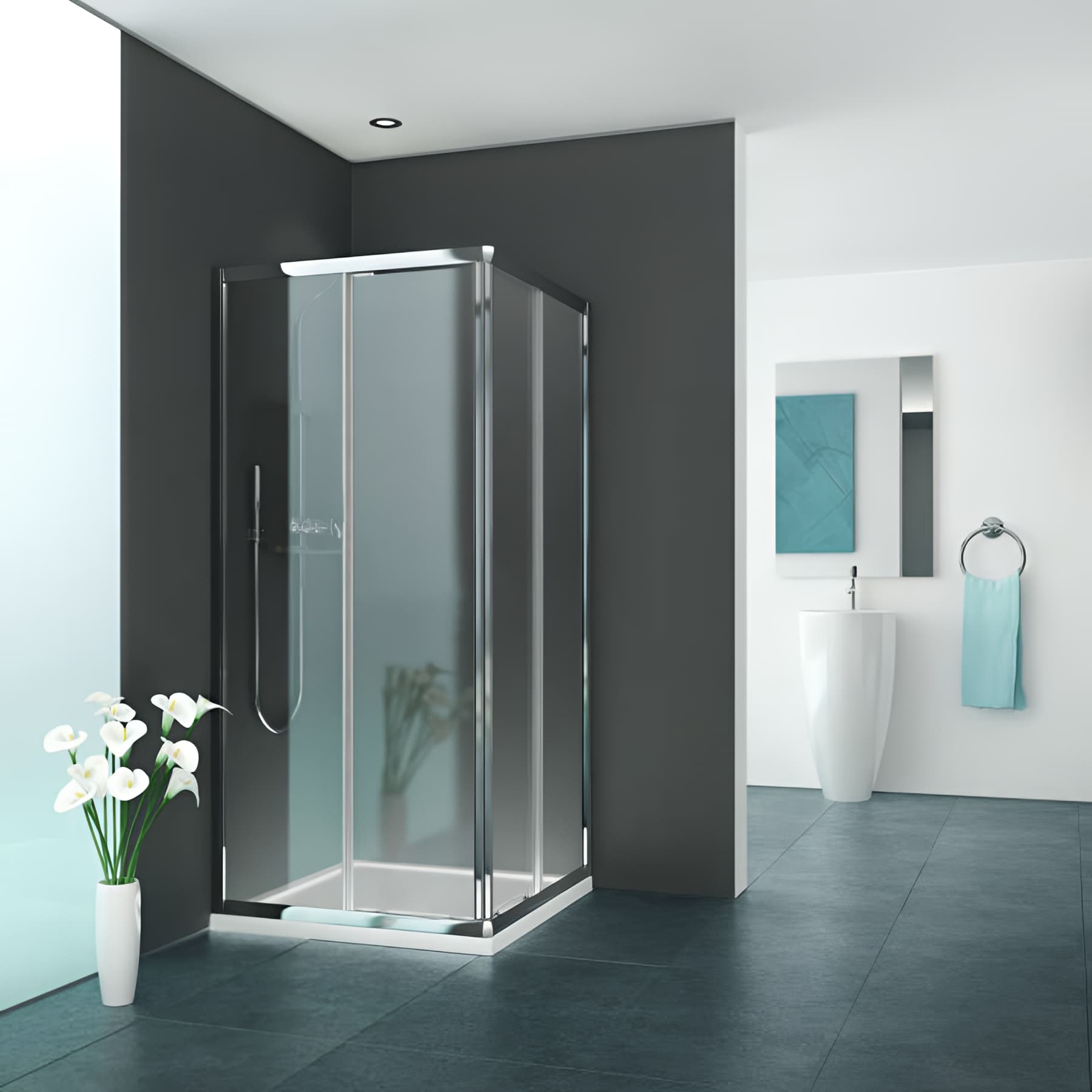 Paroi de douche angle coulissante largeur 70cm hauteur 190 cm profilé argent poli verre clair clean