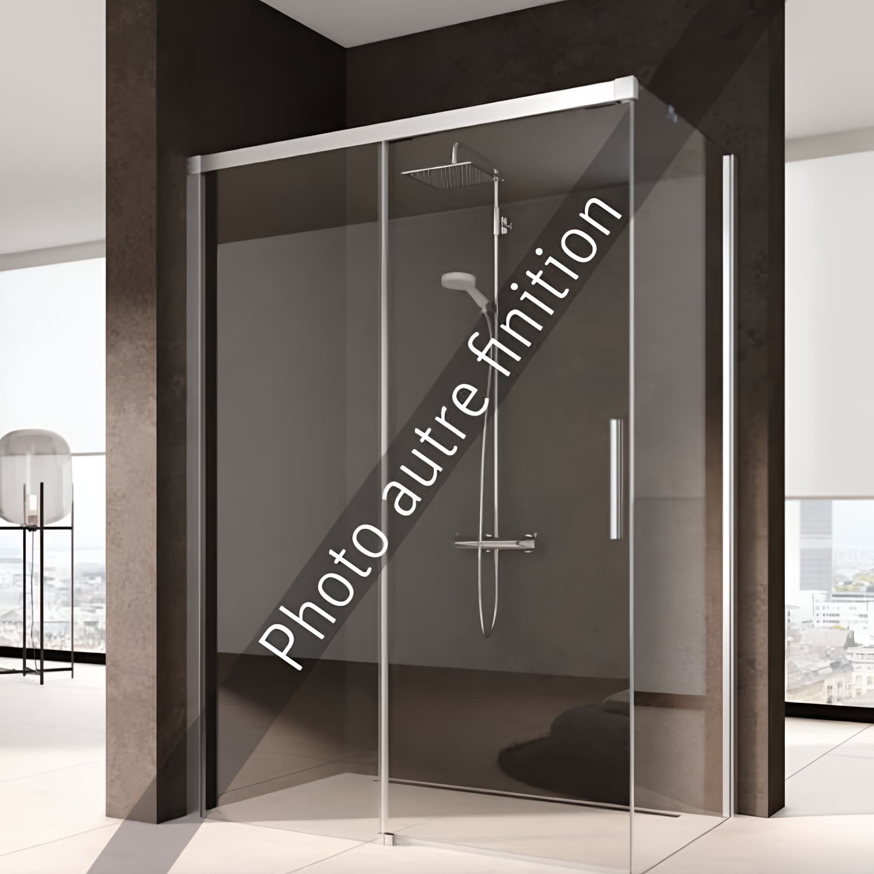 Paroi de douche coulissante largeur 150 cm hauteur 200 cm profilé noir soft verre clair