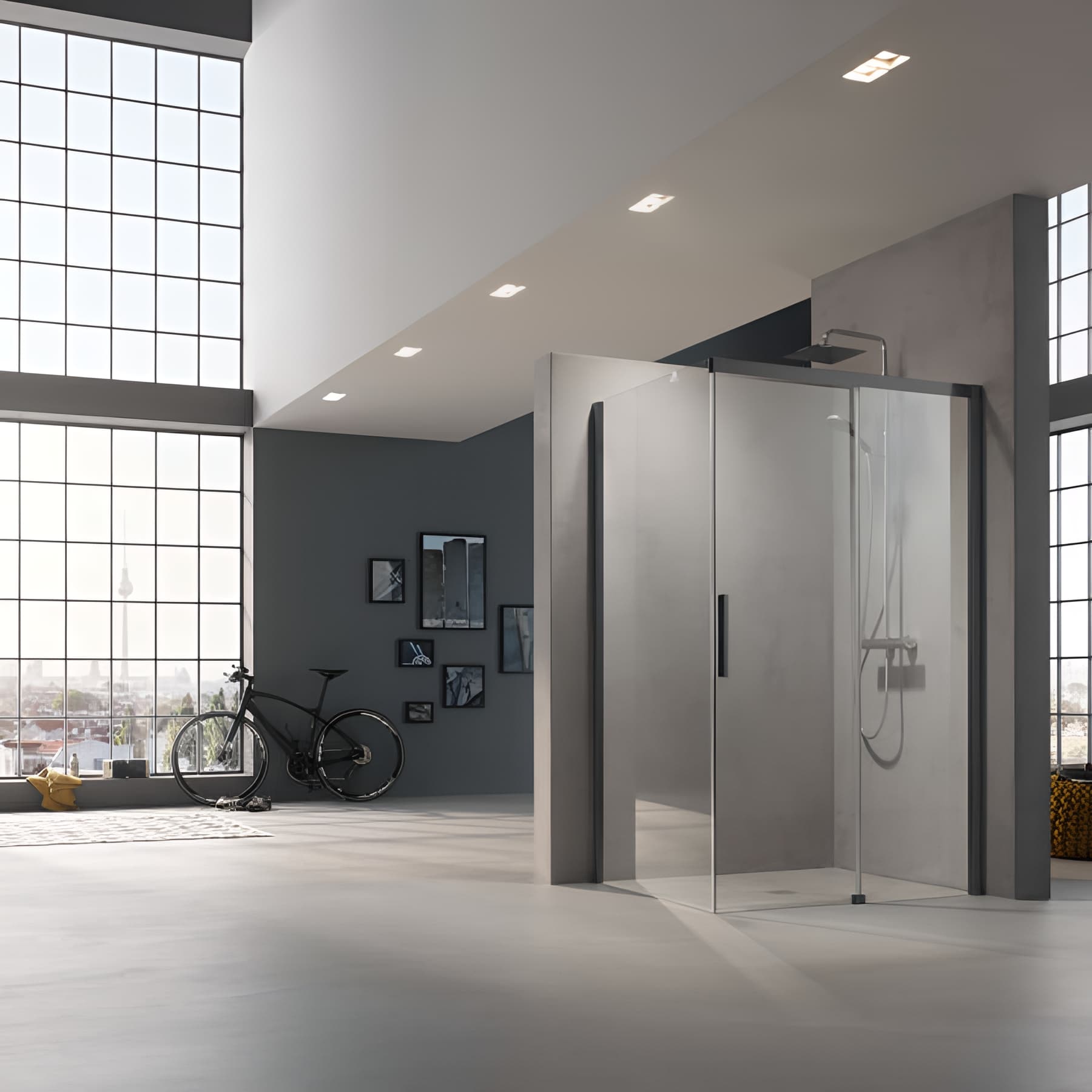 Paroi de douche fixe largeur 100 cm hauteur 200 cm profilé noir soft verre clair clean