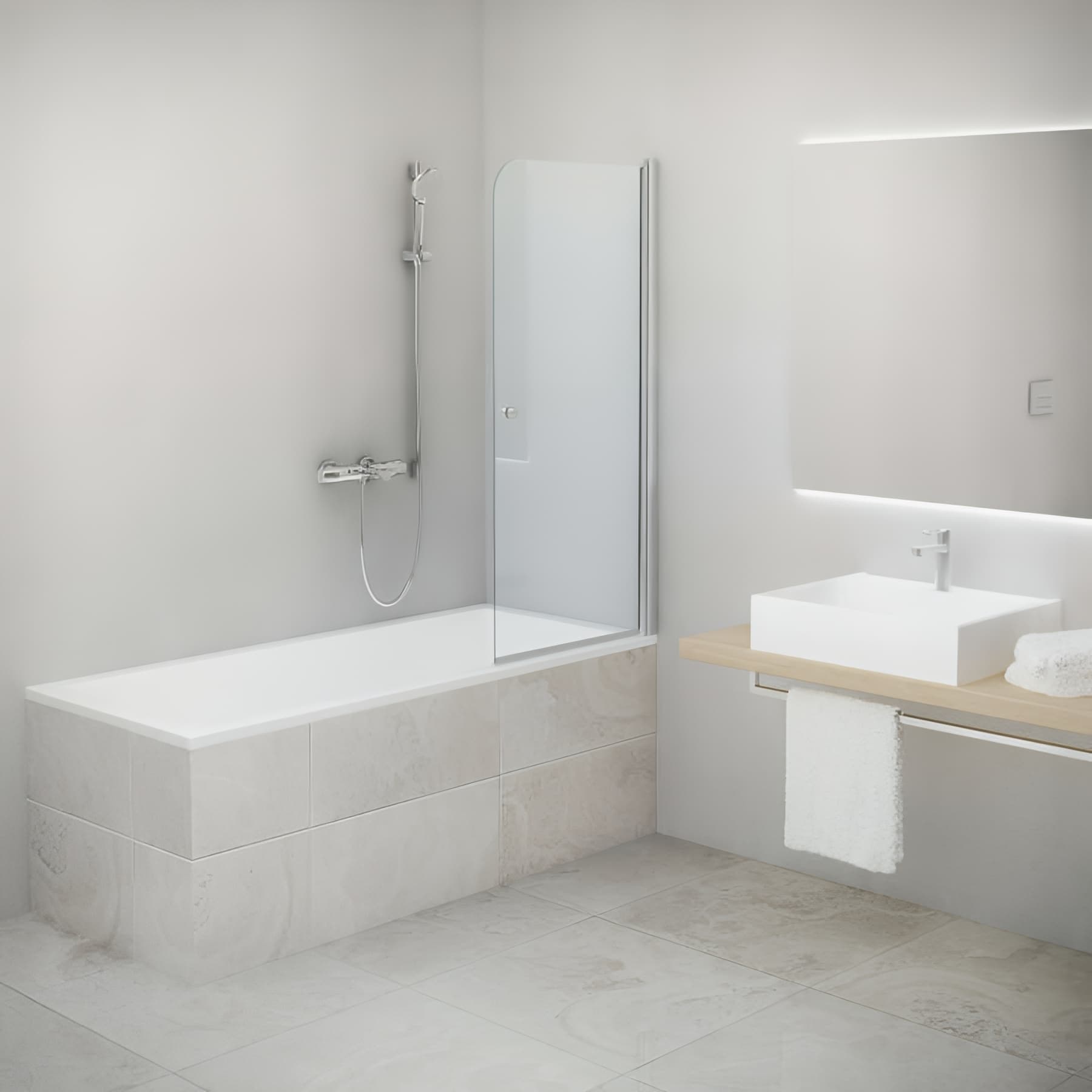 Pare bain largeur 80cm hauteur 140 cm profilé argent poli verre clair clean
