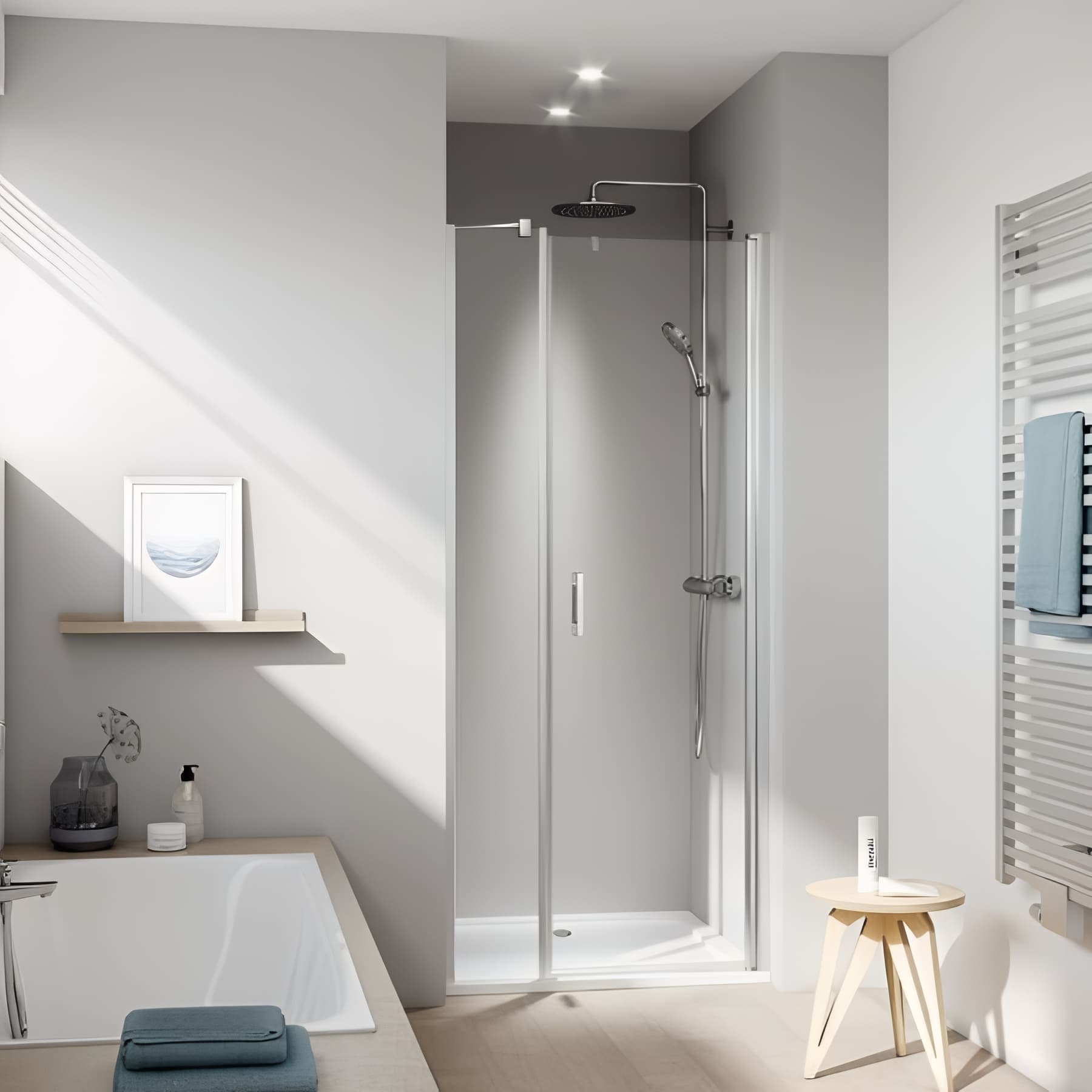 Paroi de douche pivotante largeur 160 cm hauteur 200 cm profilé argent poli verre clair clean