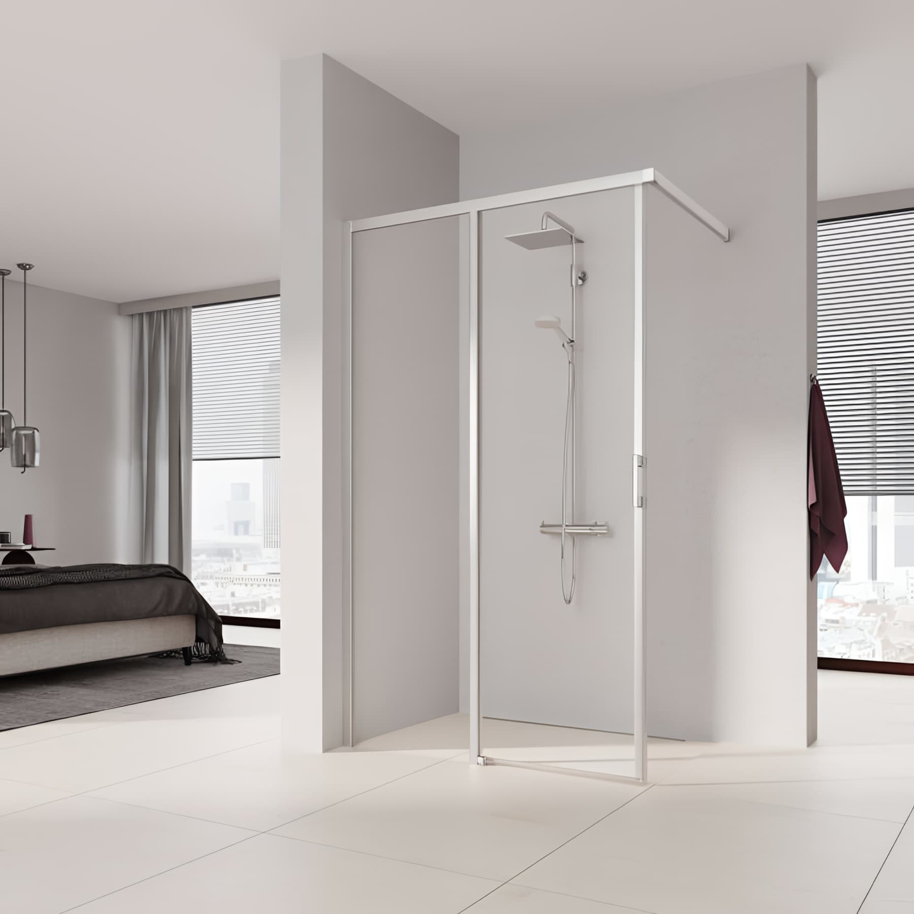 Paroi de douche walk-in largeur 100 cm hauteur 200 cm argent finition mat verre clair clean