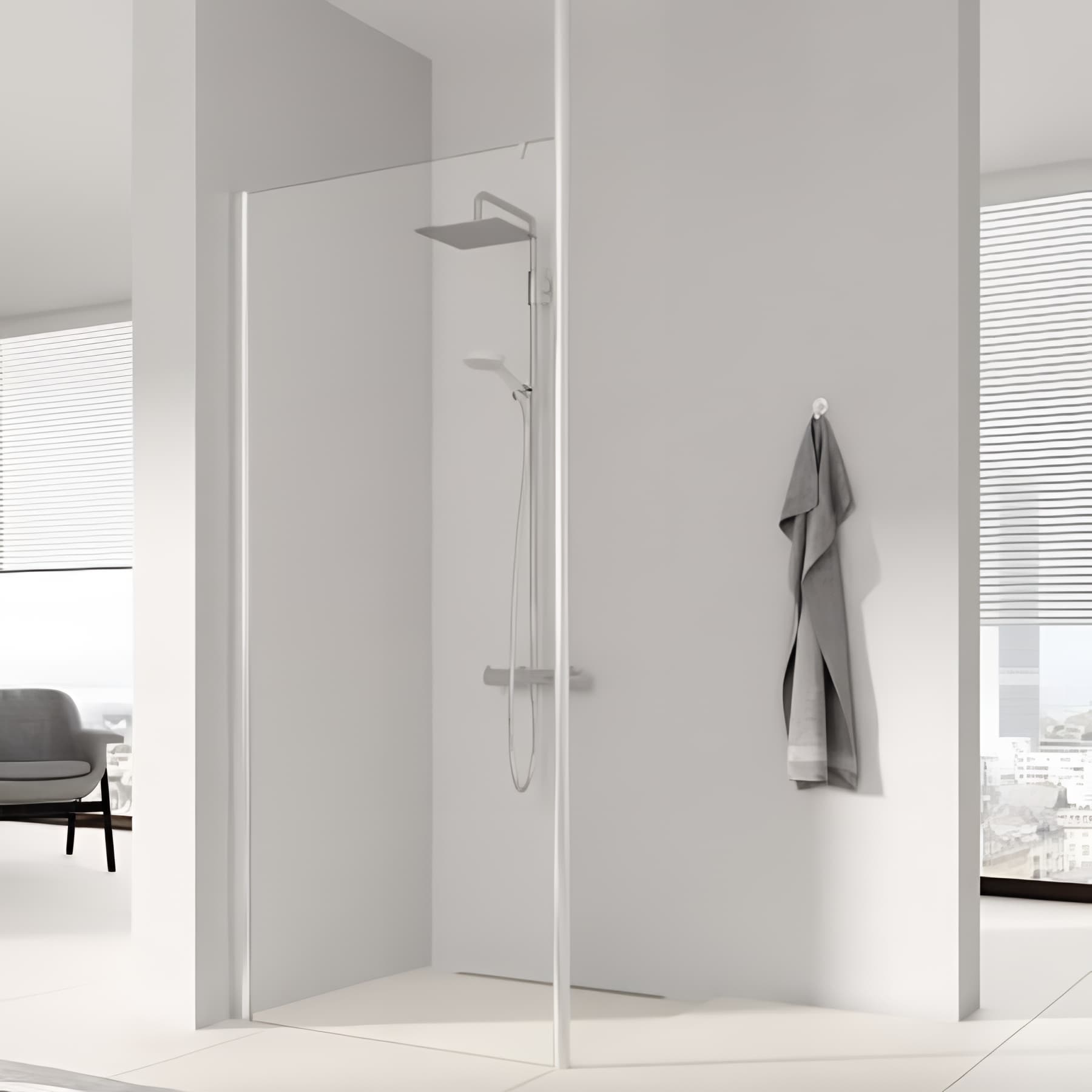 Paroi de douche walk-in largeur 100 cm hauteur 200 cm profilé argent poli verre clair clean