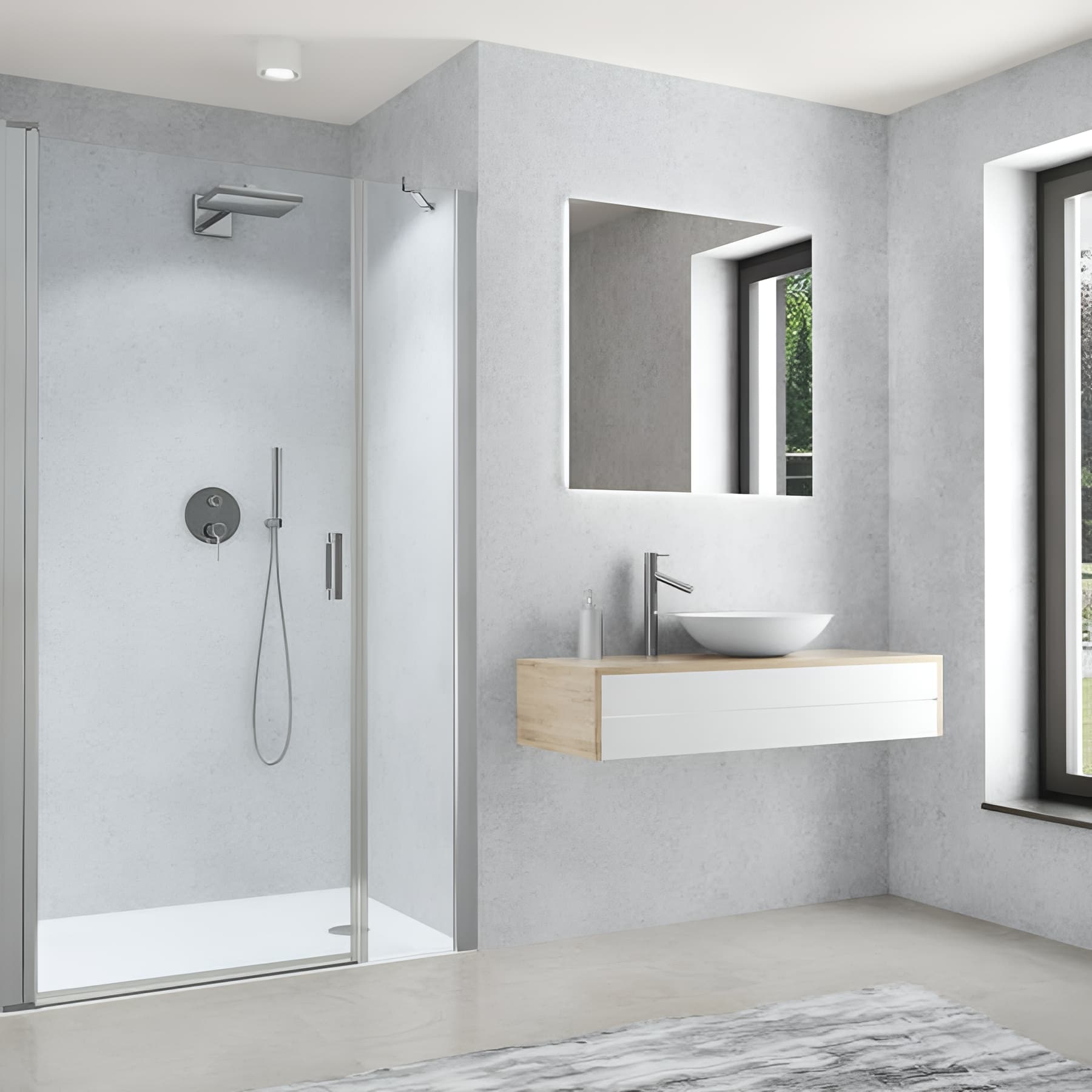 Paroi de douche fixe en prolongement largeur 23cm hauteur 200 cm profilé argent poli verre clair clean