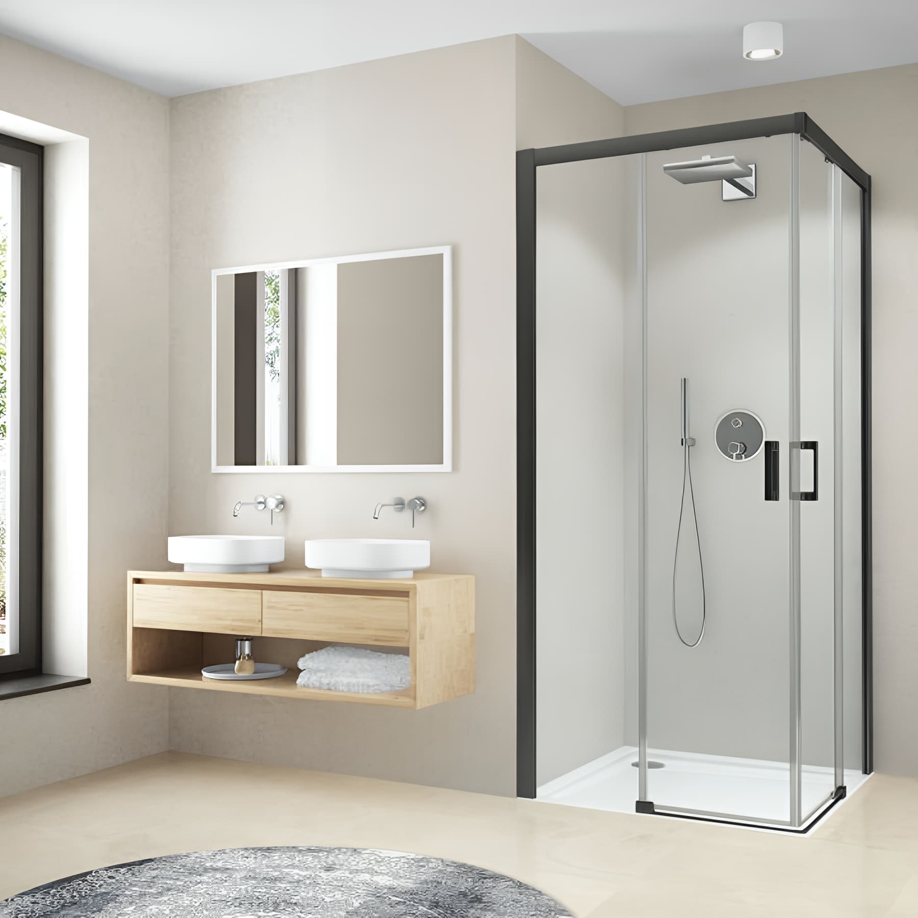 Demi paroi de douche angle coulissante largeur 90cm hauteur 200 cm profilé noir verre clair clean
