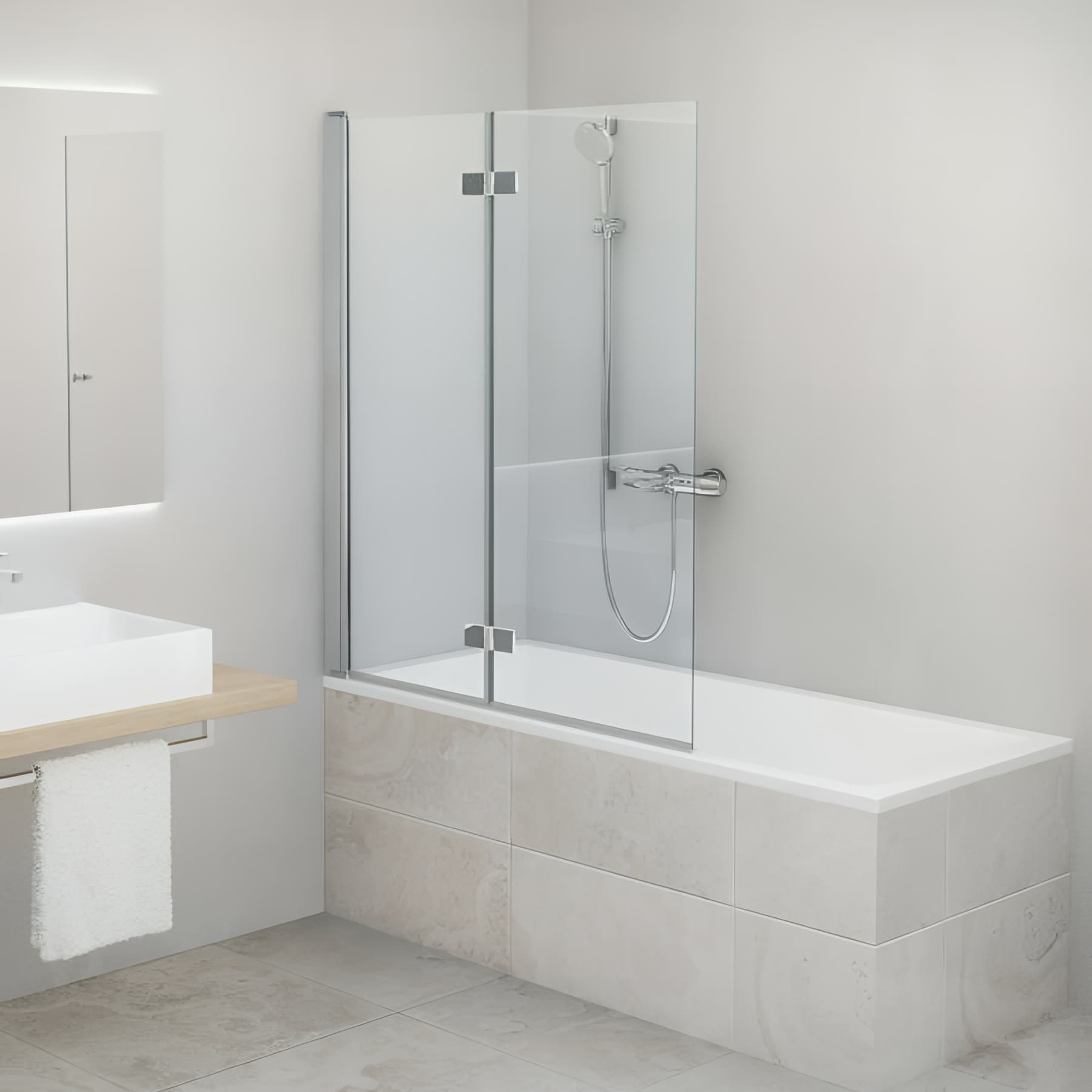 Pare bain largeur 100 cm hauteur 150 cm profilé argent poli verre clair clean