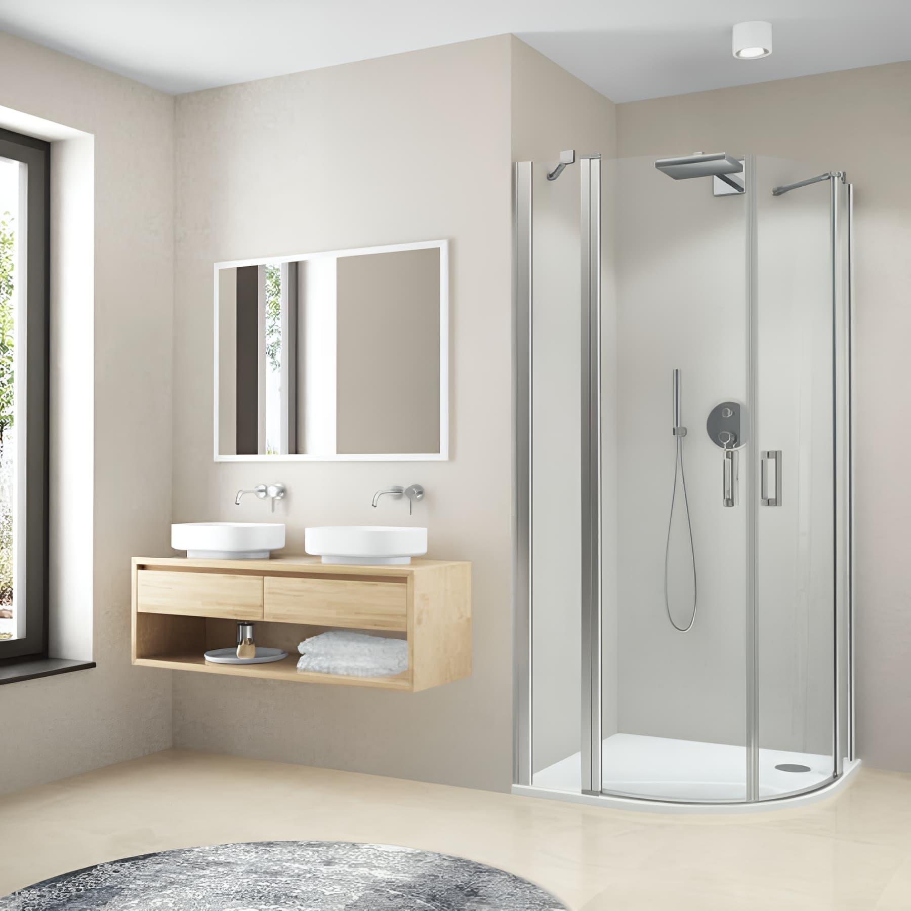 Paroi de douche arrondie pivotante largeur 100 cm hauteur 200 cm profilé argent poli verre clair clean