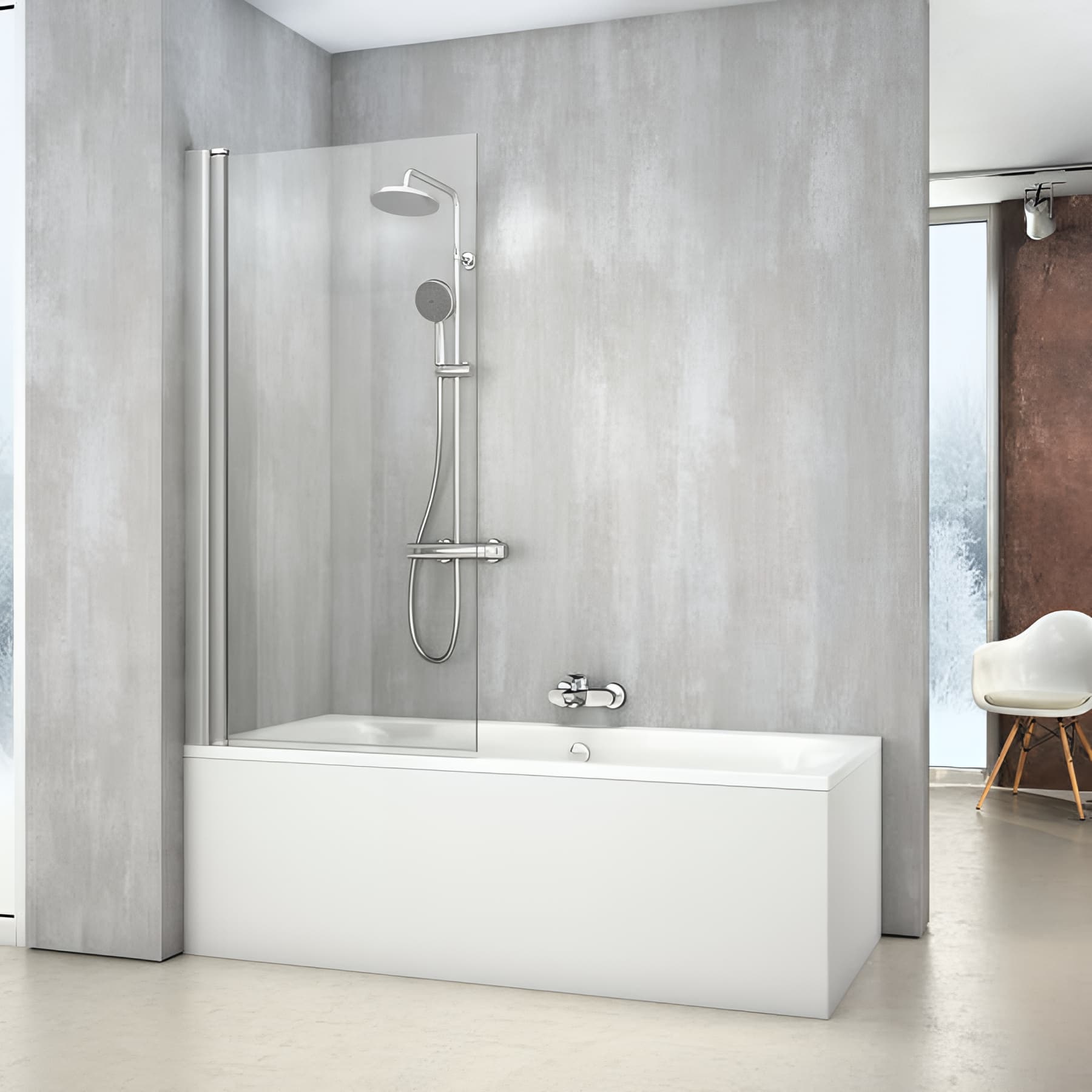 Pare bain largeur 70cm hauteur 150 cm profilé argent poli verre clair clean