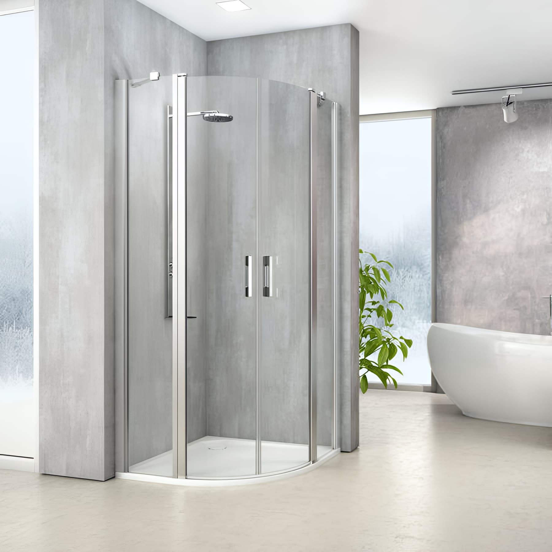 Demi paroi de douche arrondie pivotante largeur 80cm hauteur 200 cm profilé argent poli verre clair clean