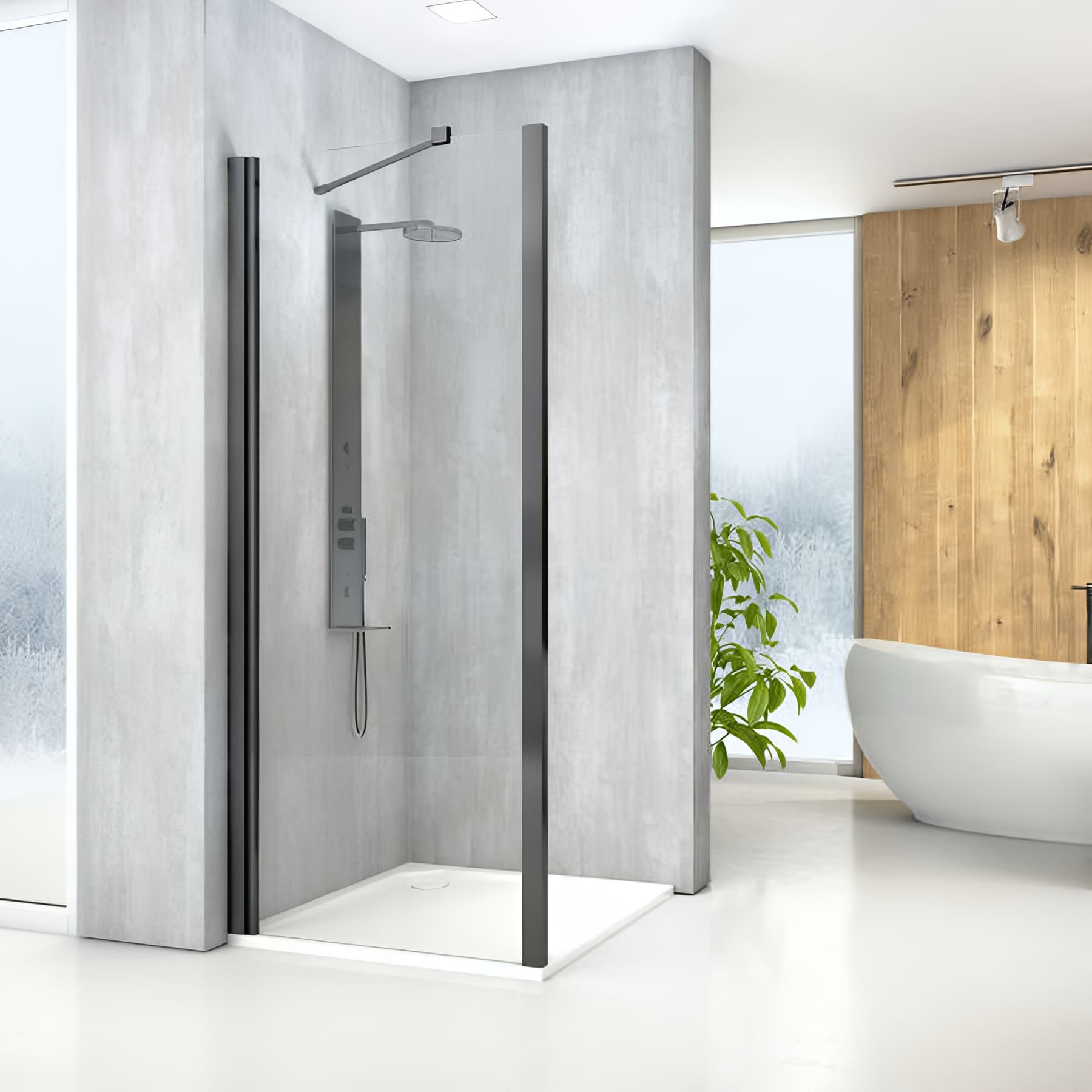Paroi de douche fixe largeur 75cm hauteur 200 cm profilé noir verre clair clean