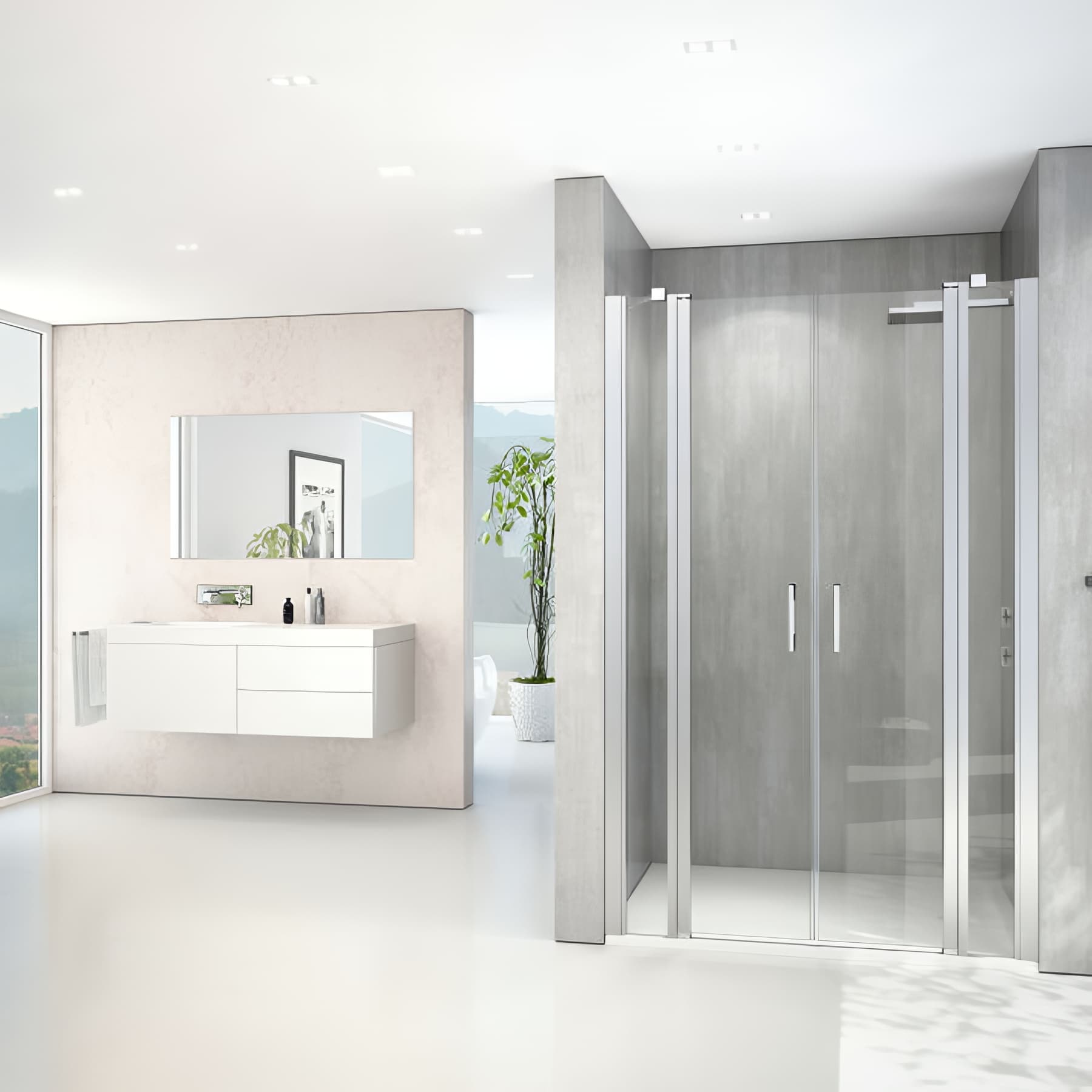 Paroi de douche 2 battants largeur 60cm hauteur 200 cm profilé argent poli verre clair clean