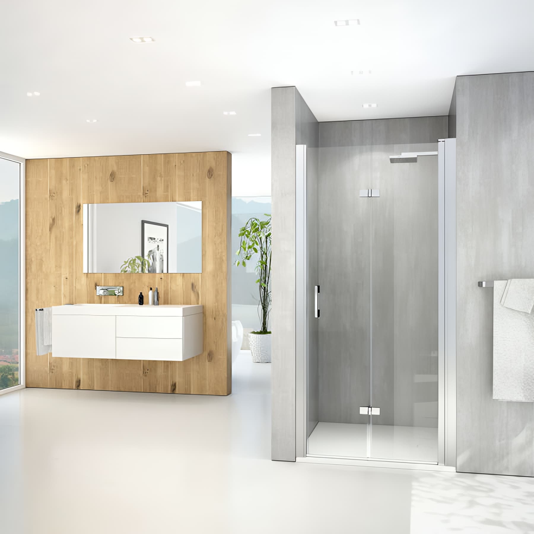 Paroi de douche pivotante repliable largeur 75cm hauteur 200 cm profilé argent poli verre clair clean