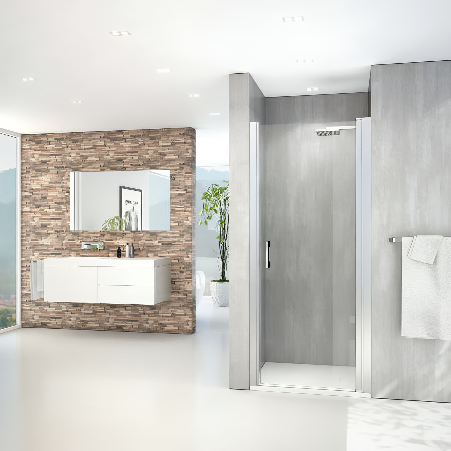 Paroi de douche pivotante largeur 70cm hauteur 200 cm profilé argent poli verre clair clean