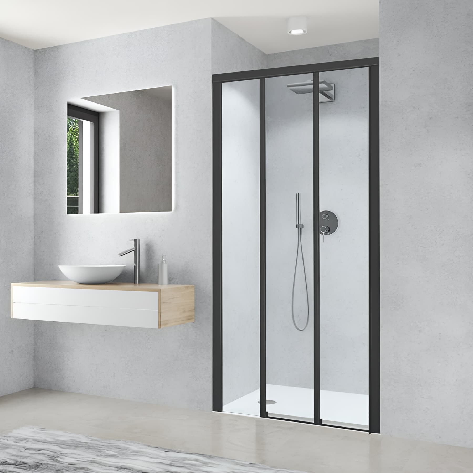 Demi paroi de douche angle coulissante largeur 80cm hauteur 200 cm profilé noir verre clair clean