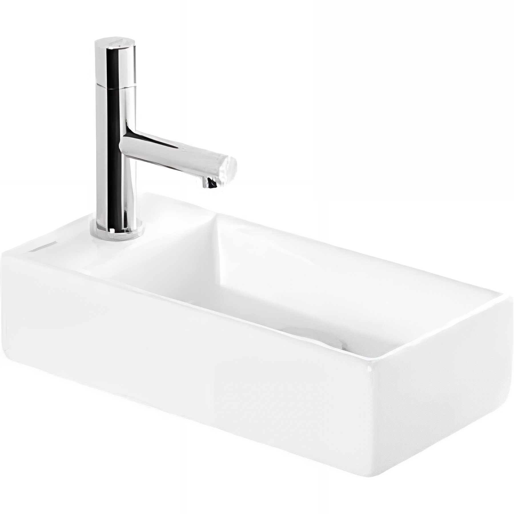 Lave-mains céramique traditionnelle SANINDUSA mural 36x18 Note droite avec trou robinet couleur blanc