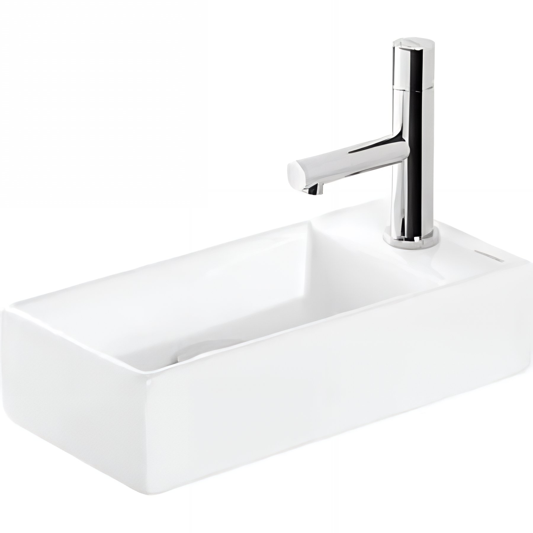 Lave-mains céramique traditionnelle SANINDUSA mural 36x18 Note gauche avec trou robinet couleur blanc