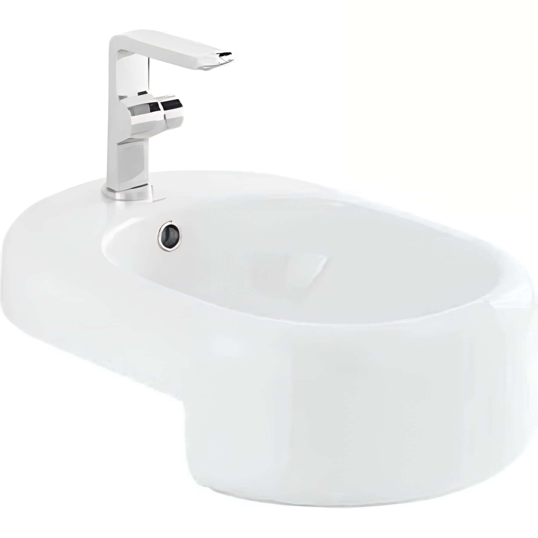 Lavabo Semi encastrable céramique traditionnelle SANINDUSA couleur blanc sur plan Status couleur blanc