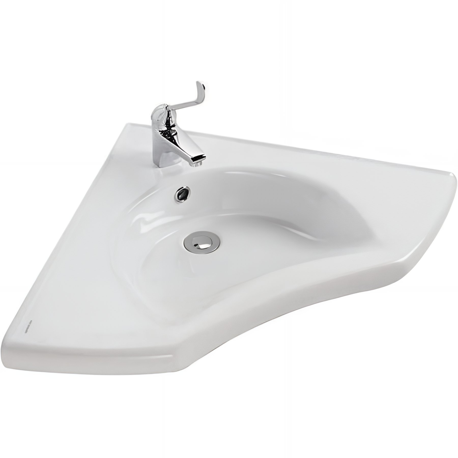 Lavabo d'angle PMR normes handicapé mural céramique traditionnelle SANINDUSA New WC Care couleur blanc