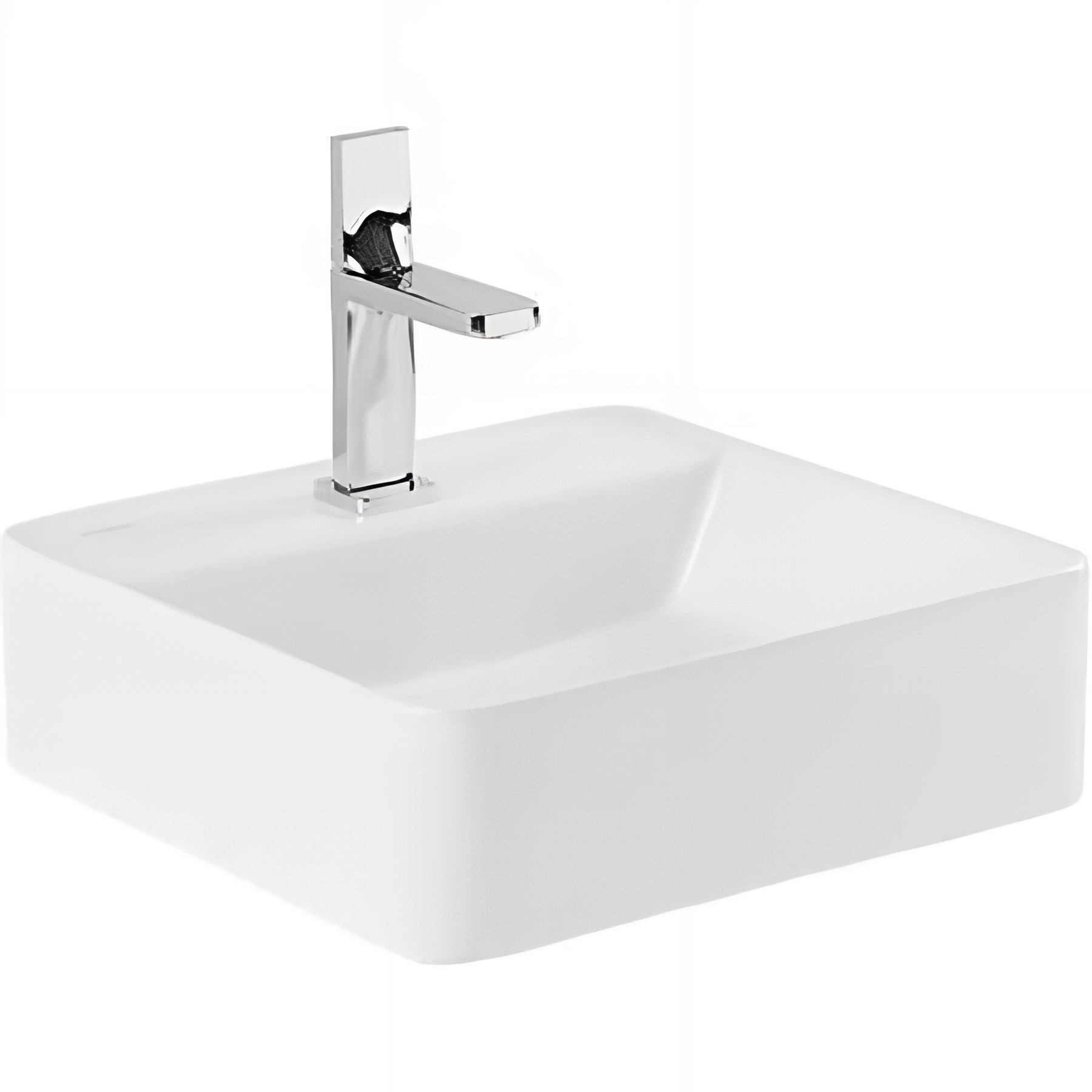 Vasque céramique traditionnelle SANINDUSA rectangulaire a poser sur plan 40x40 avec trou pour robinetterie Sanlife couleur blanc