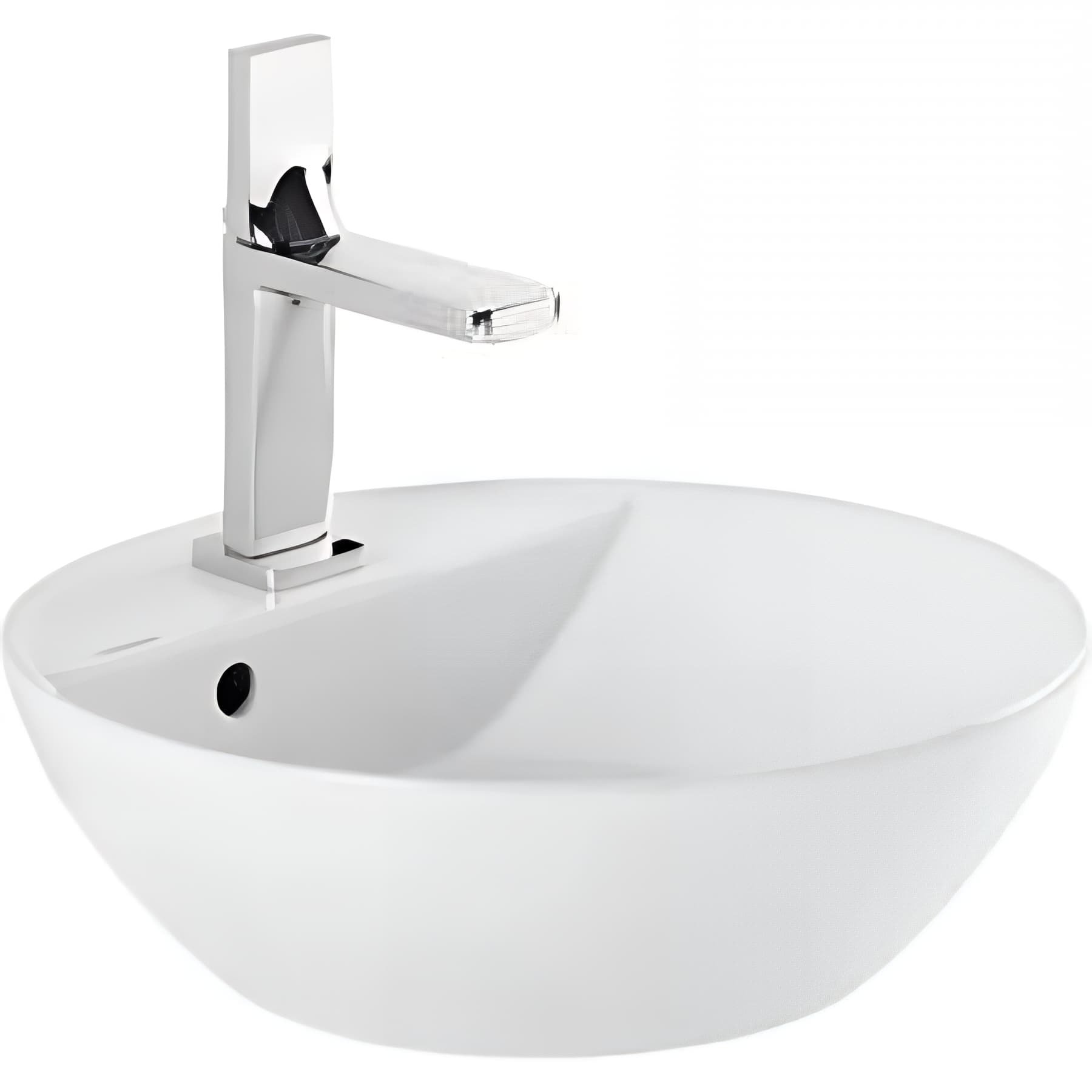 Vasque céramique traditionnelle SANINDUSA ronde a poser sur plan D38 avec trou pour robinetterie Sanlife couleur blanc