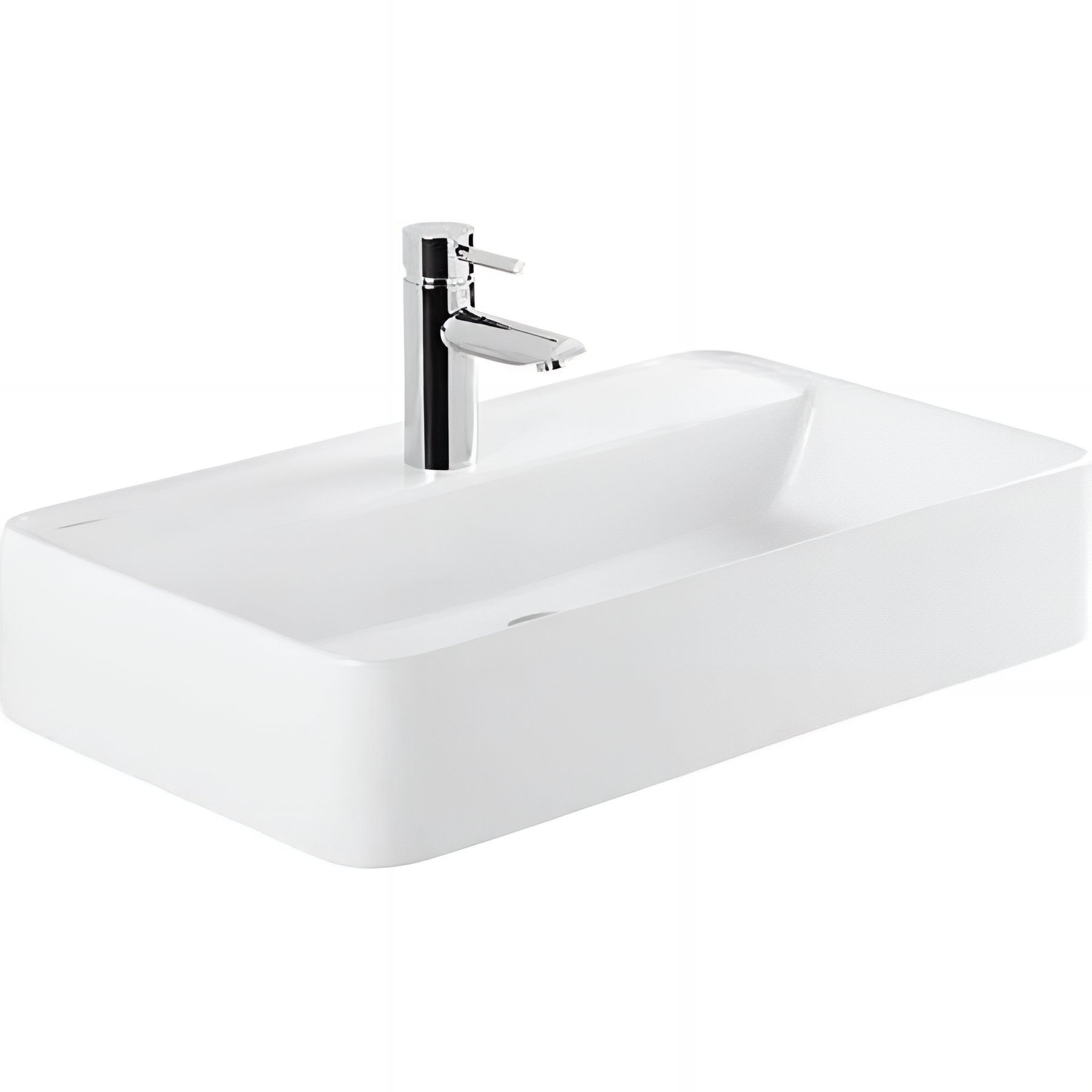 Vasque céramique traditionnelle SANINDUSA rectangulaire murale ou sur plan avec trou pour robinetterie 60x35 Sanlife couleur blanc