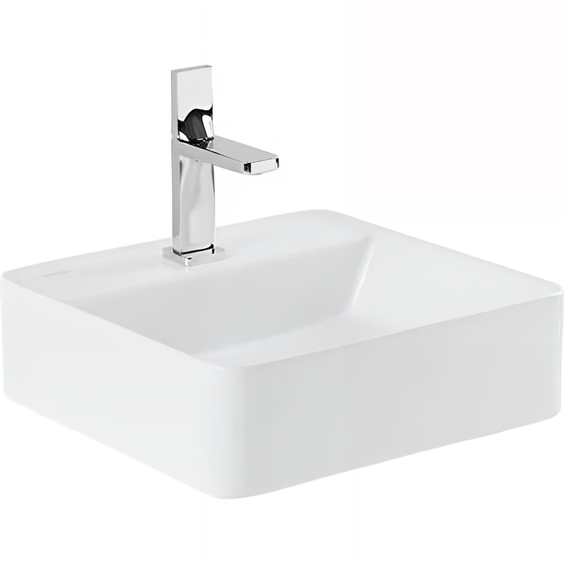 Vasque céramique traditionnelle SANINDUSA carre murale ou sur plan avec trou pour robinetterie 40x40 Sanlife couleur blanc