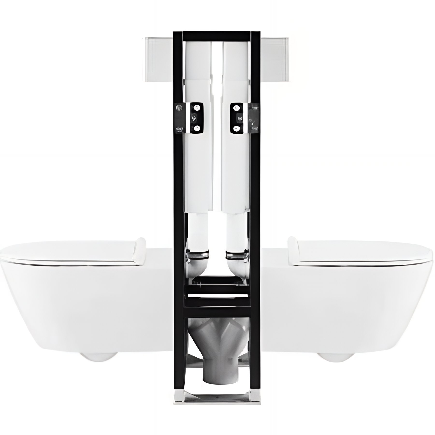 Bâti-support double couleur blanc autoportant avec réservoir 3/6L pour 2 Cuvettes suspendues dos a dos   