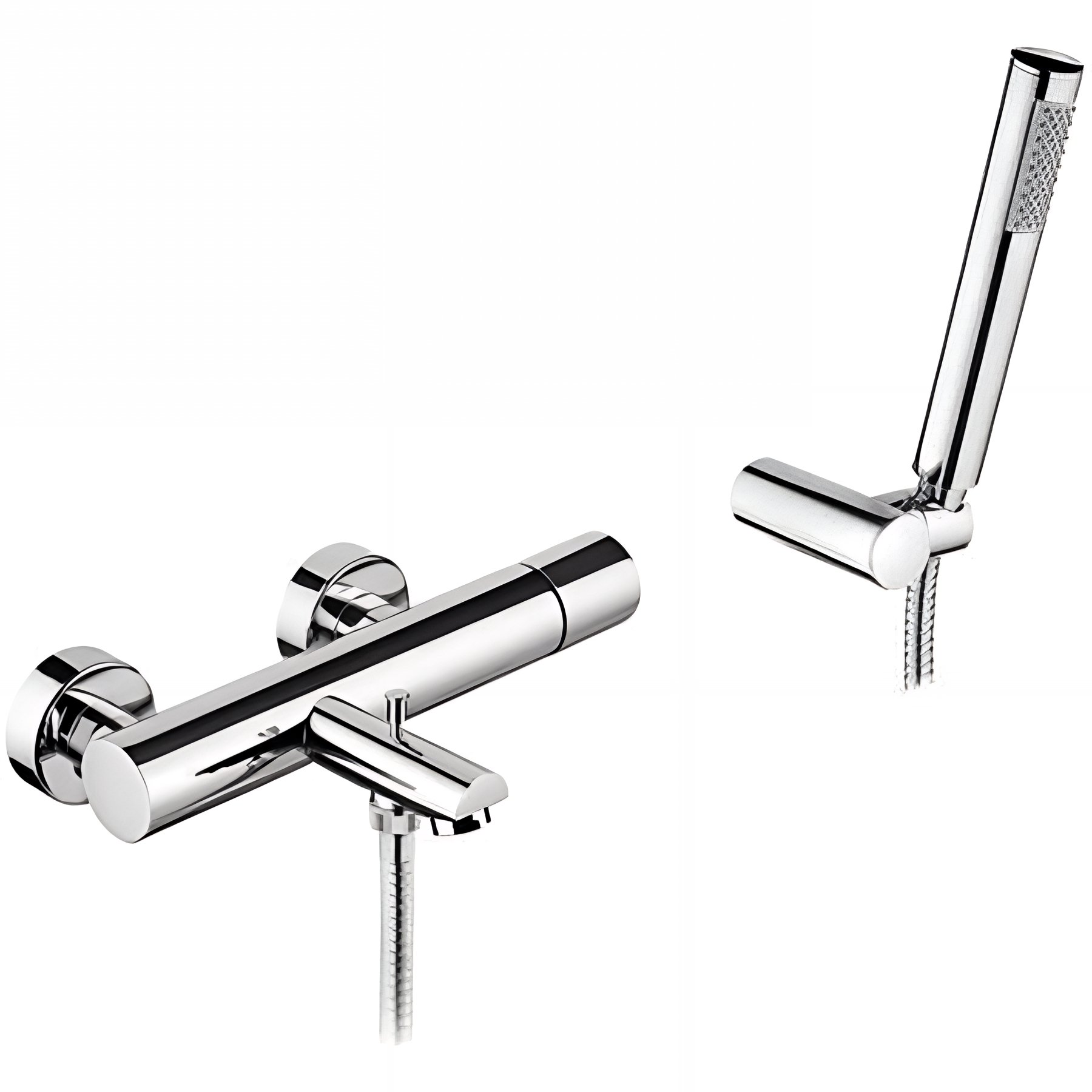 Pack mitigeur bain douche SANINDUSA thermostatique compris douchette flexible et support mural Single Plus chrome