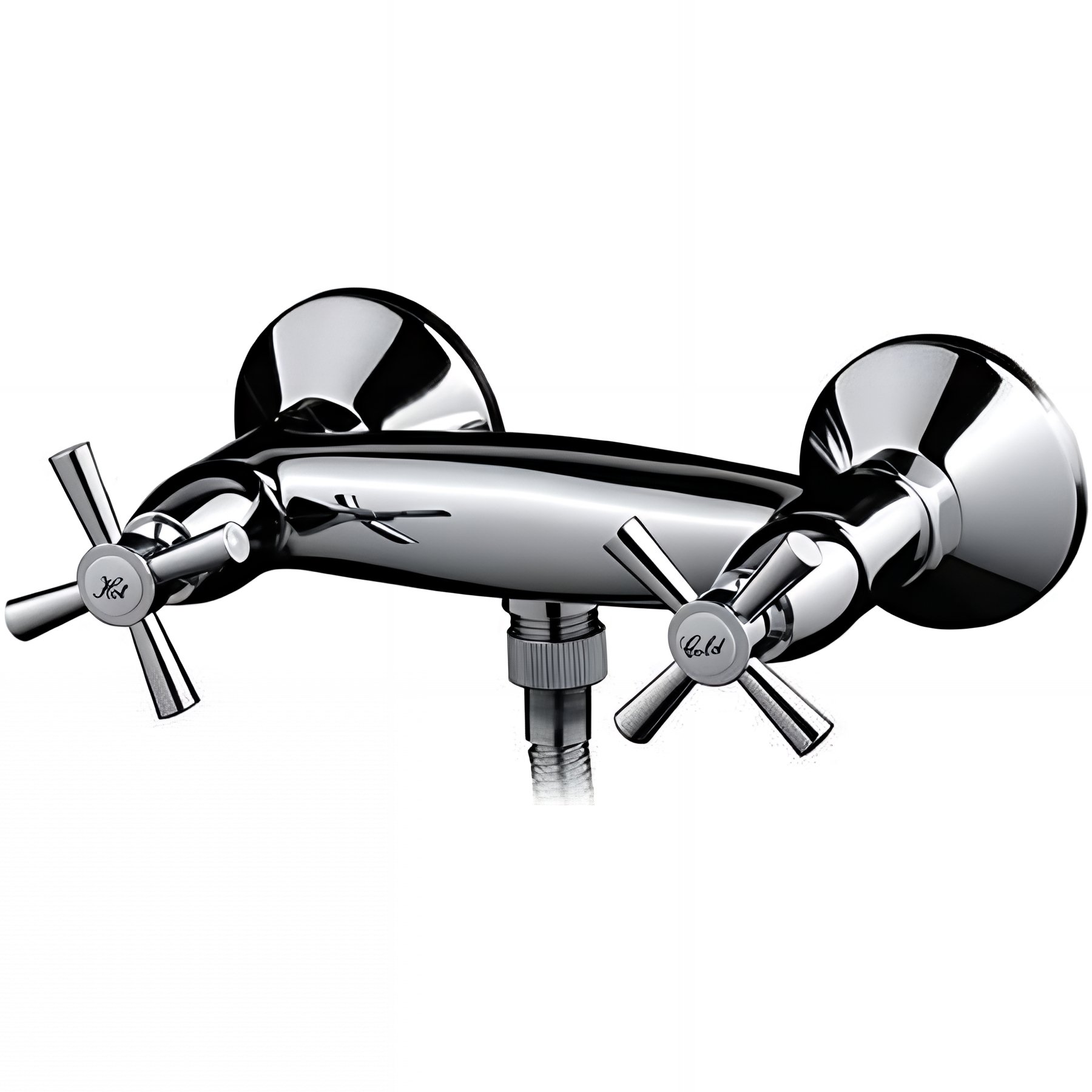 Pack mélangeur douche SANINDUSA à croisillons Rimini chrome avec douchette, flexible et support orientable inclus