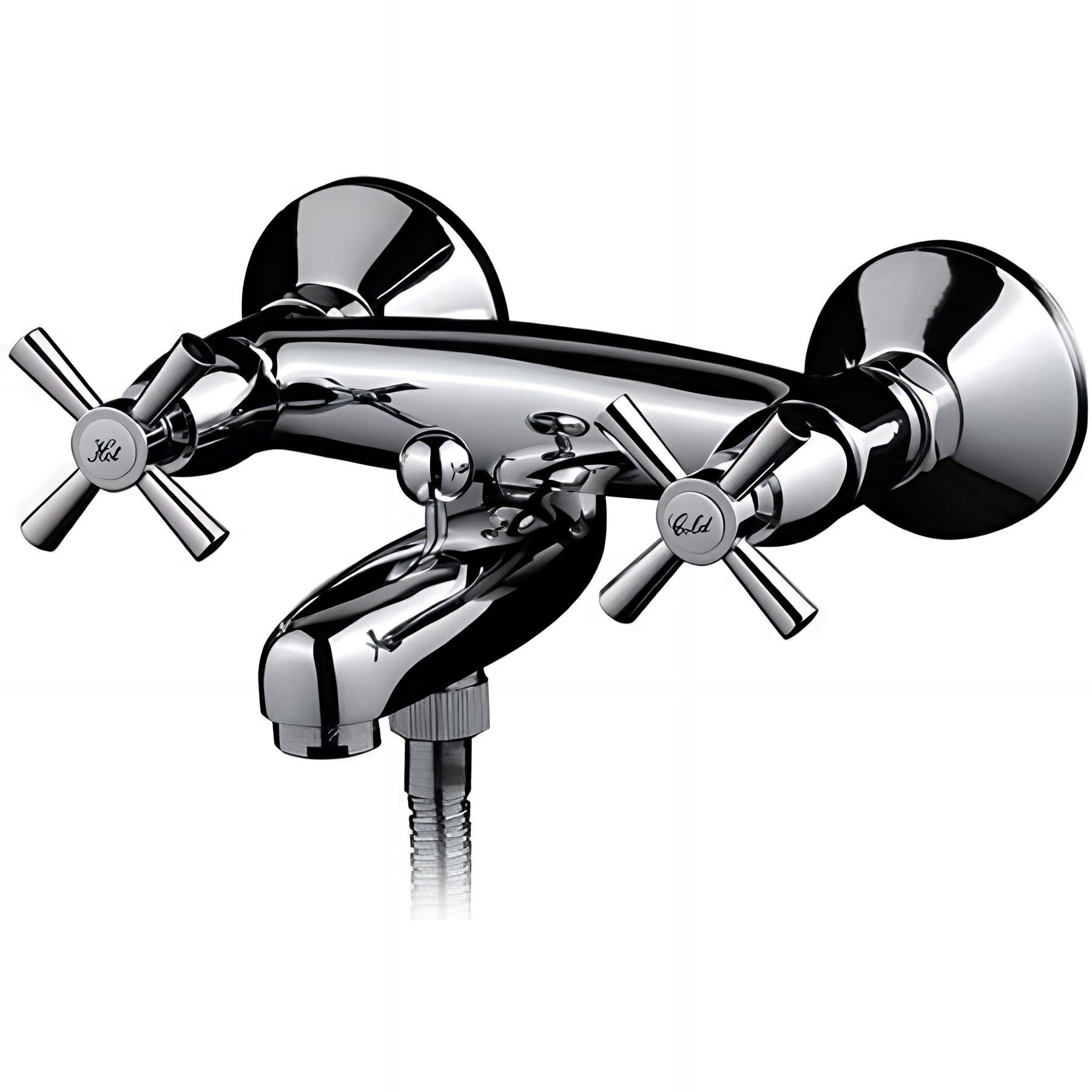 Pack mélangeur bain douche SANINDUSA Rimini chrome têtes céramique avec douchette, flexible et support orientable inclus