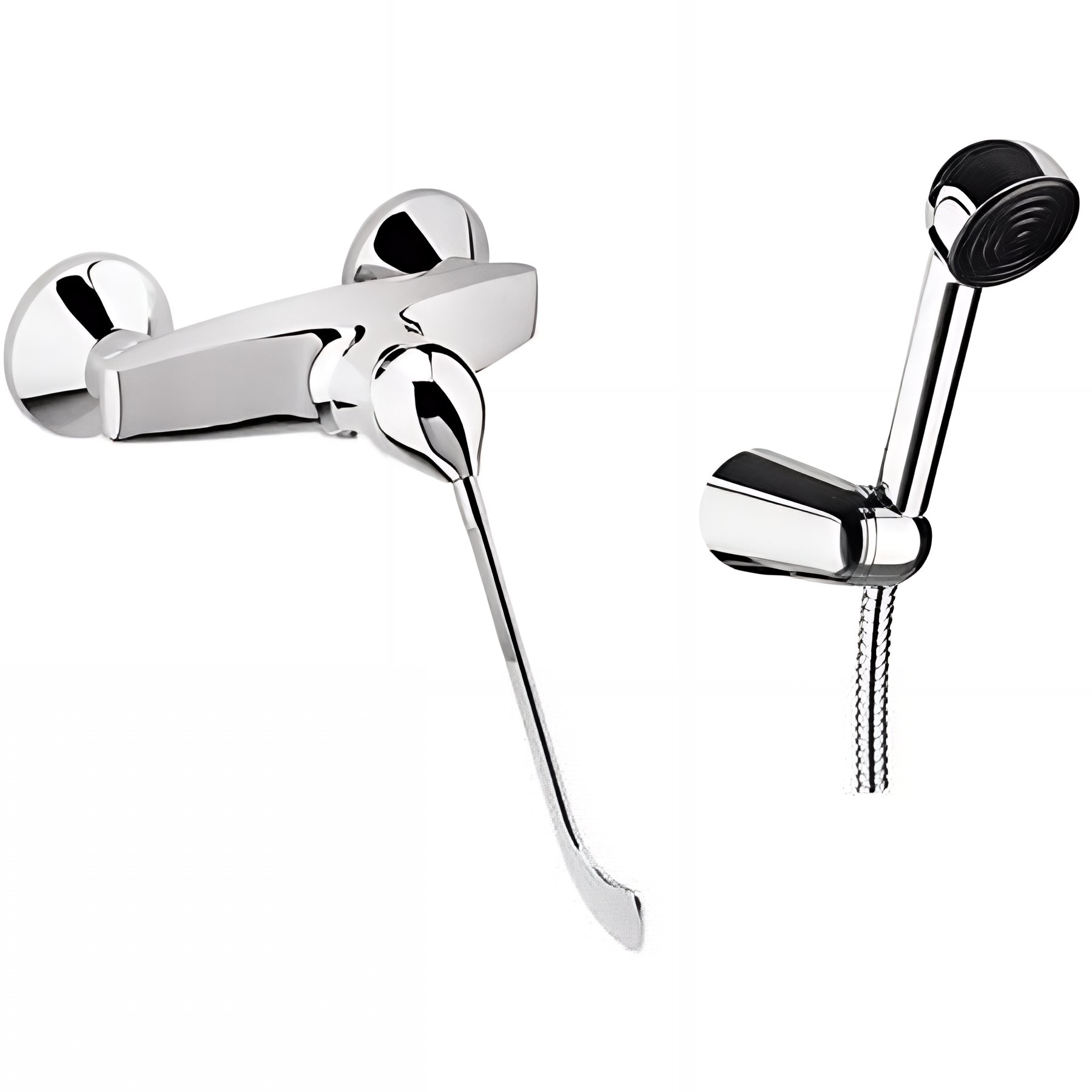Pack Mitigeur douche Easy levier PMR normes handicapé SANINDUSA chrome livré avec flexible douchette et support mural