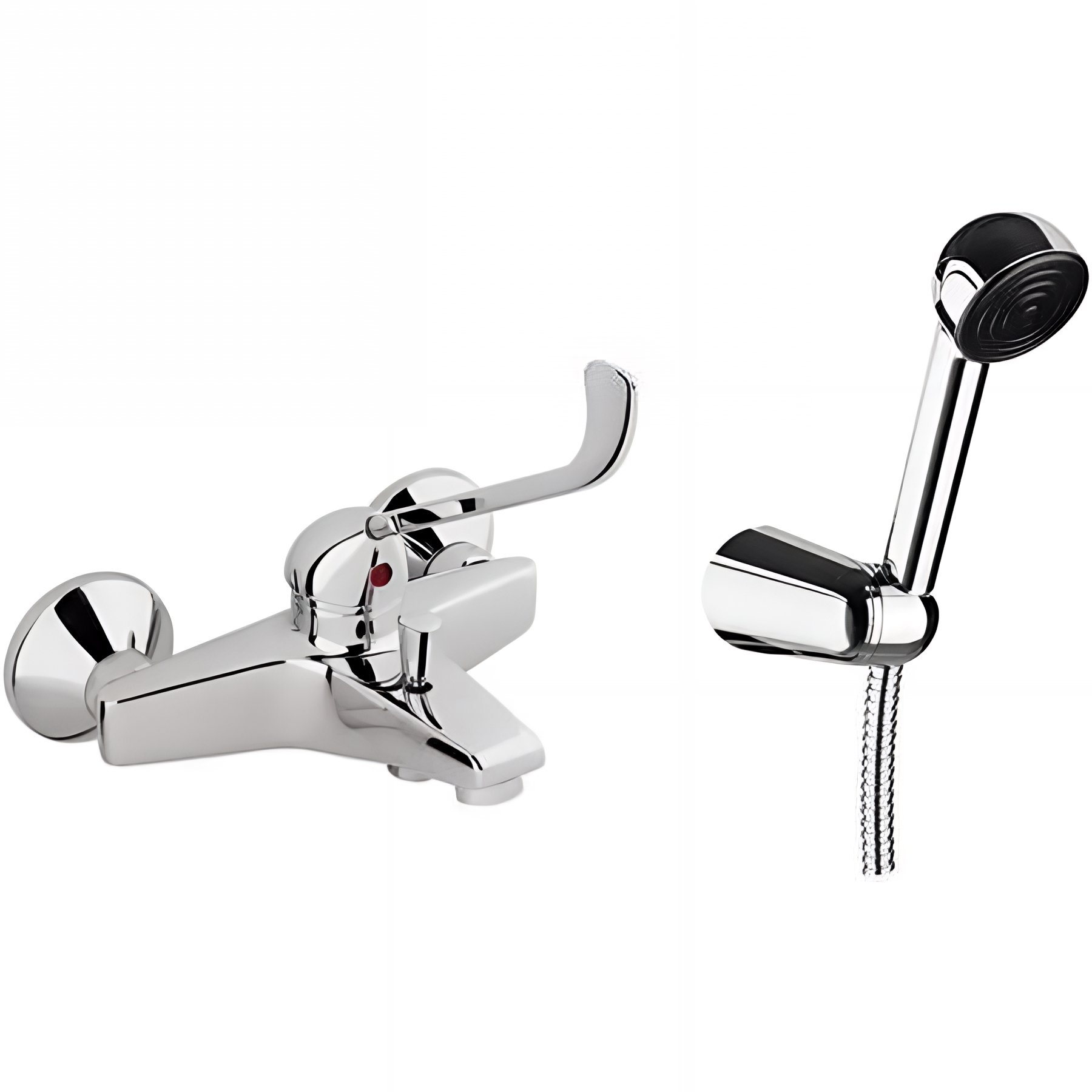 Pack mitigeur bain douche Easy levier PMR normes handicapé SANINDUSA chrome livré avec flexible douchette et support mural