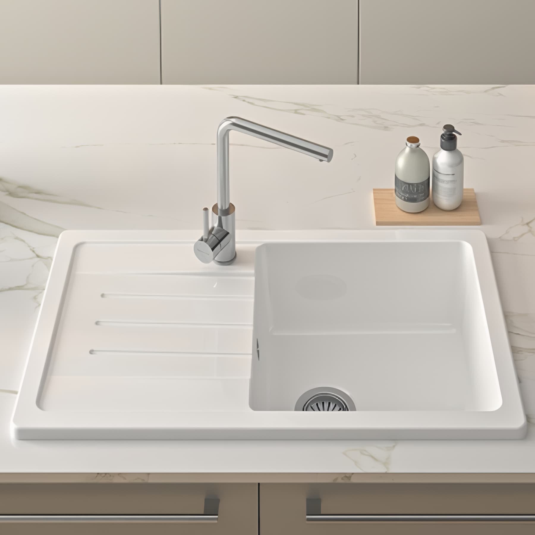 Evier Reno céramique traditionnelle SANINDUSA XS 1 cuve droite avec vidage couleur blanc