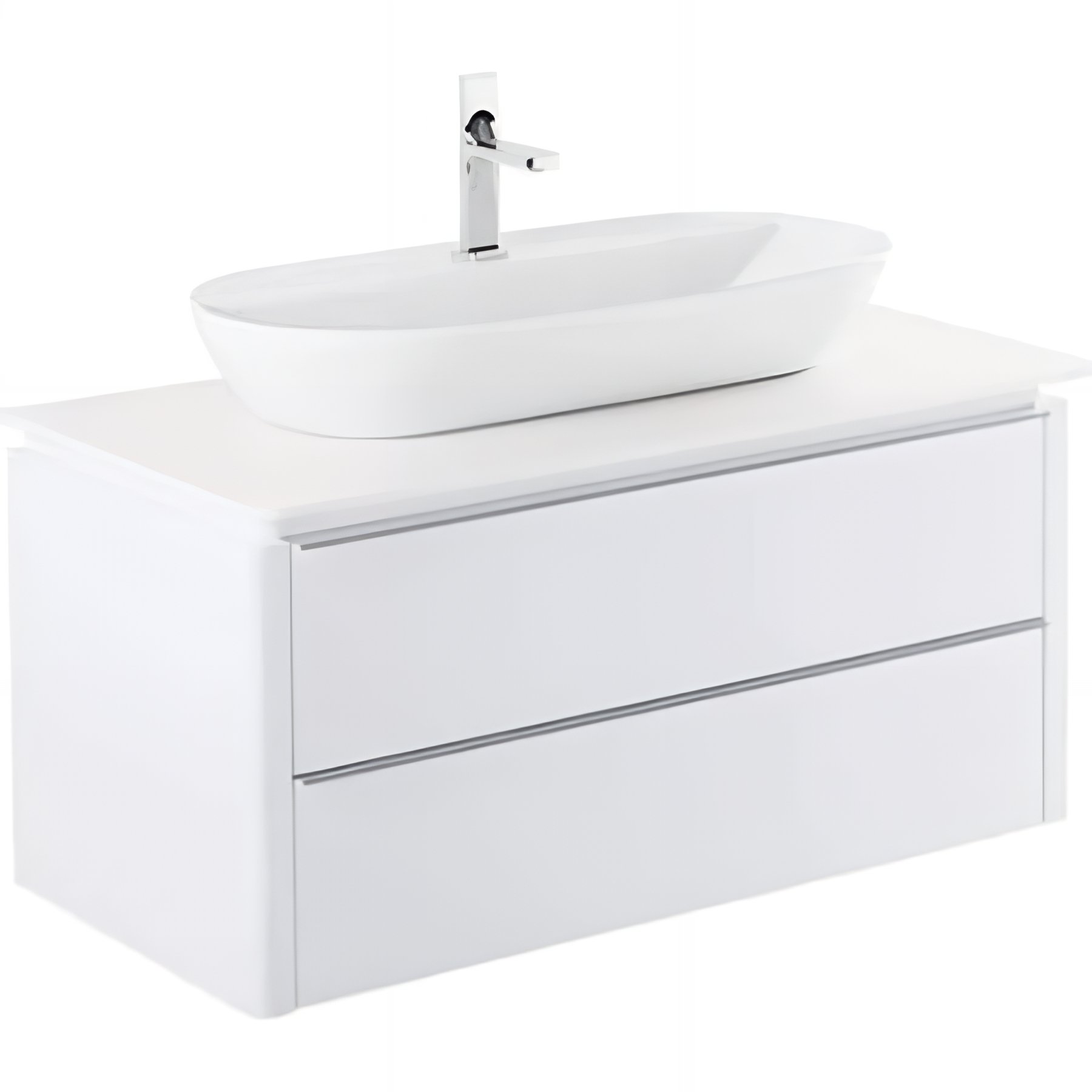 Meuble salle de bains suspendu 100 SANINDUSA plan perce pour Vasque a poser sur plan Sanlife couleur blanc