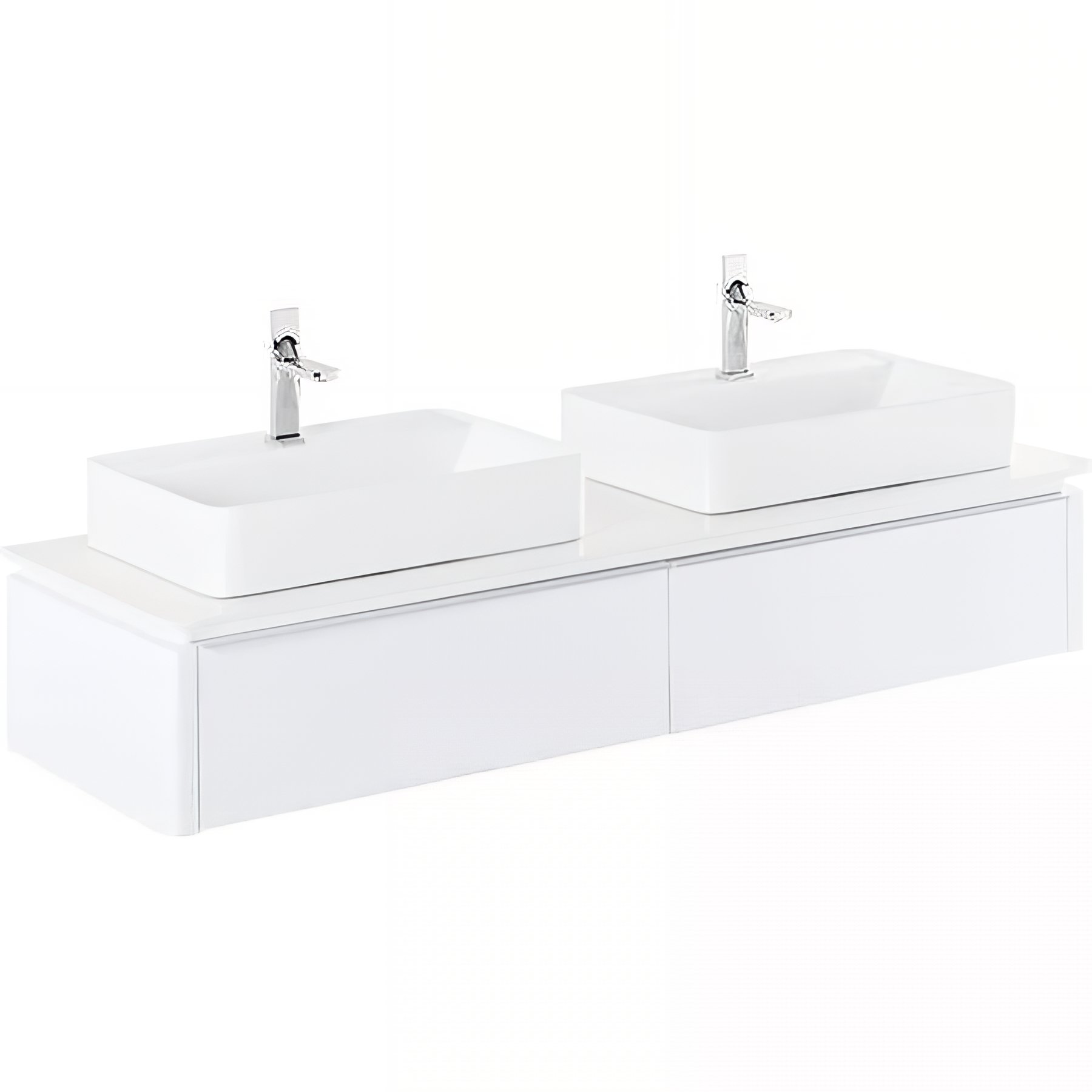 Meuble salle de bains suspendu 160 SANINDUSA plan perce pour 2 Vasque a poser sur plan Sanlife couleur blanc