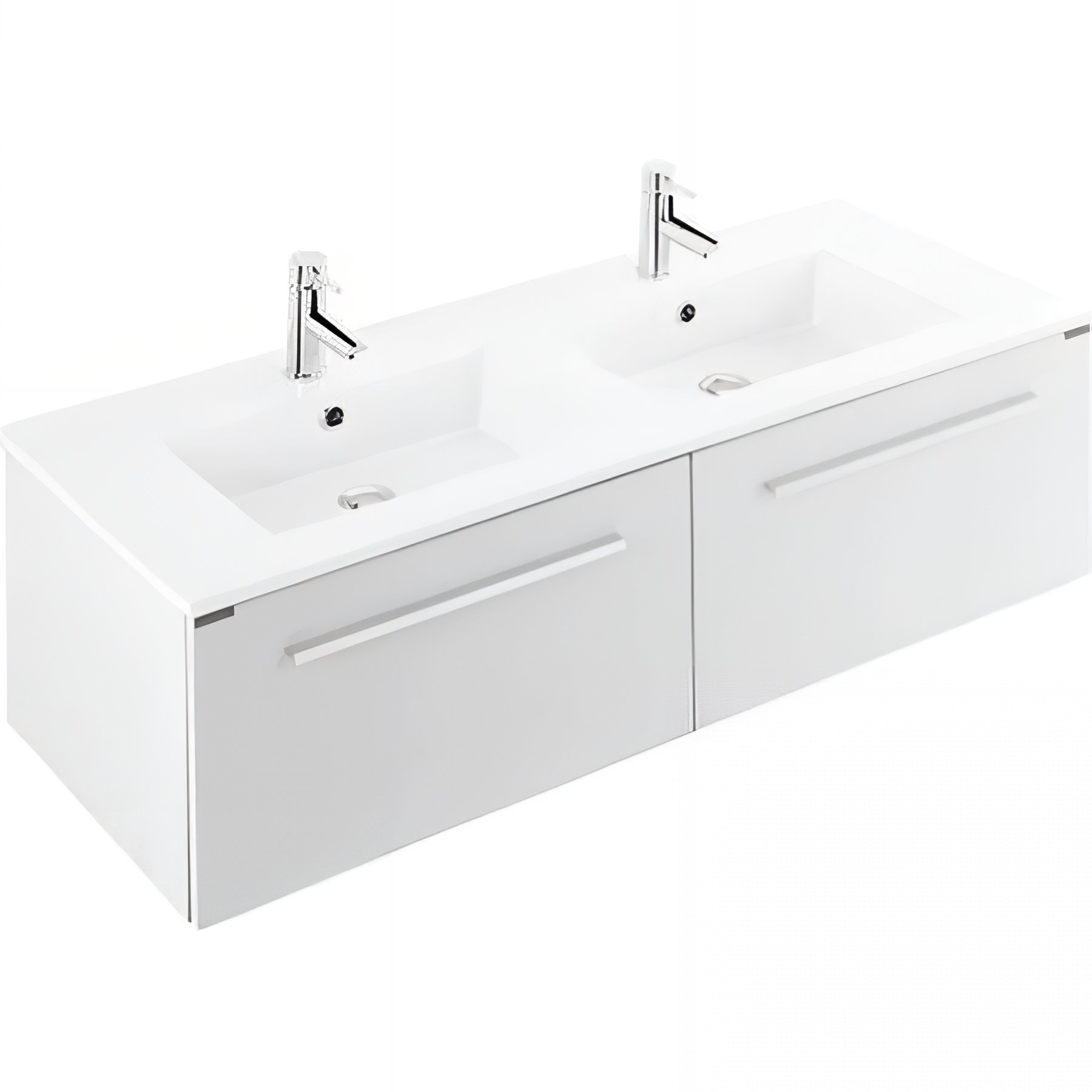 Pack Meuble salle de bains + double Vasque céramique traditionnelle SANINDUSA Area 120 couleur blanc
