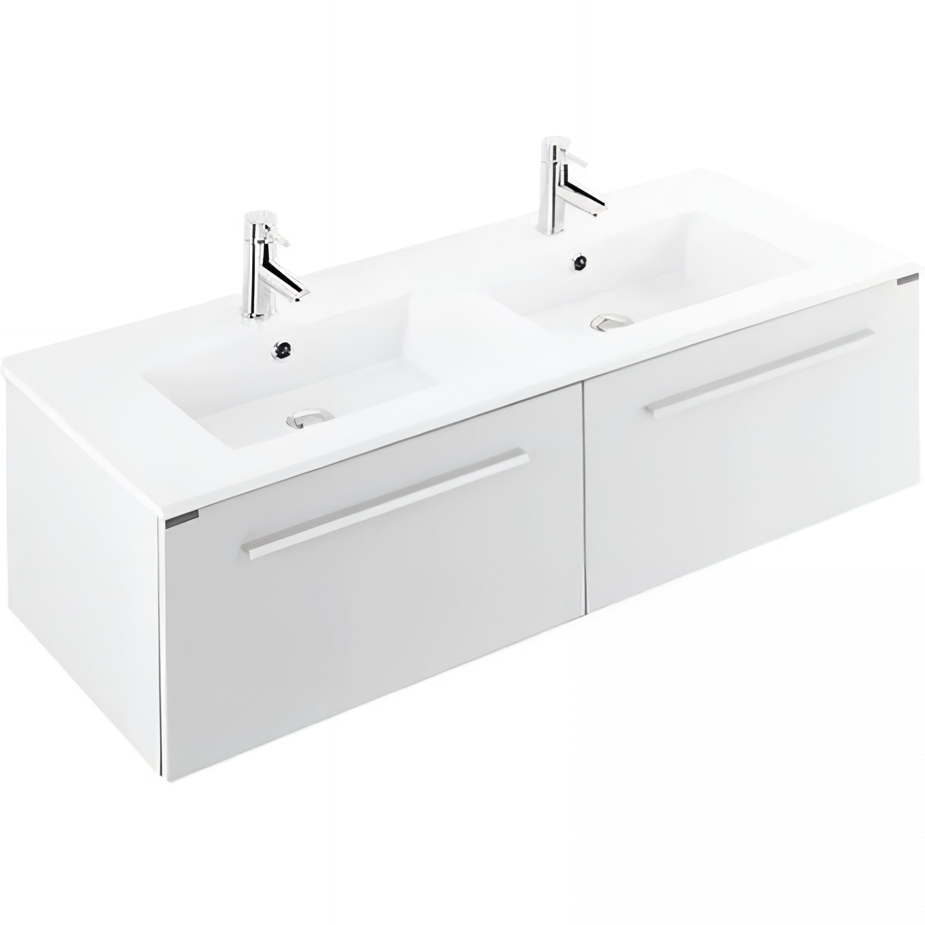 Pack Meuble salle de bains+double Vasque ceramique+miroir LED Area 120 couleur blanc