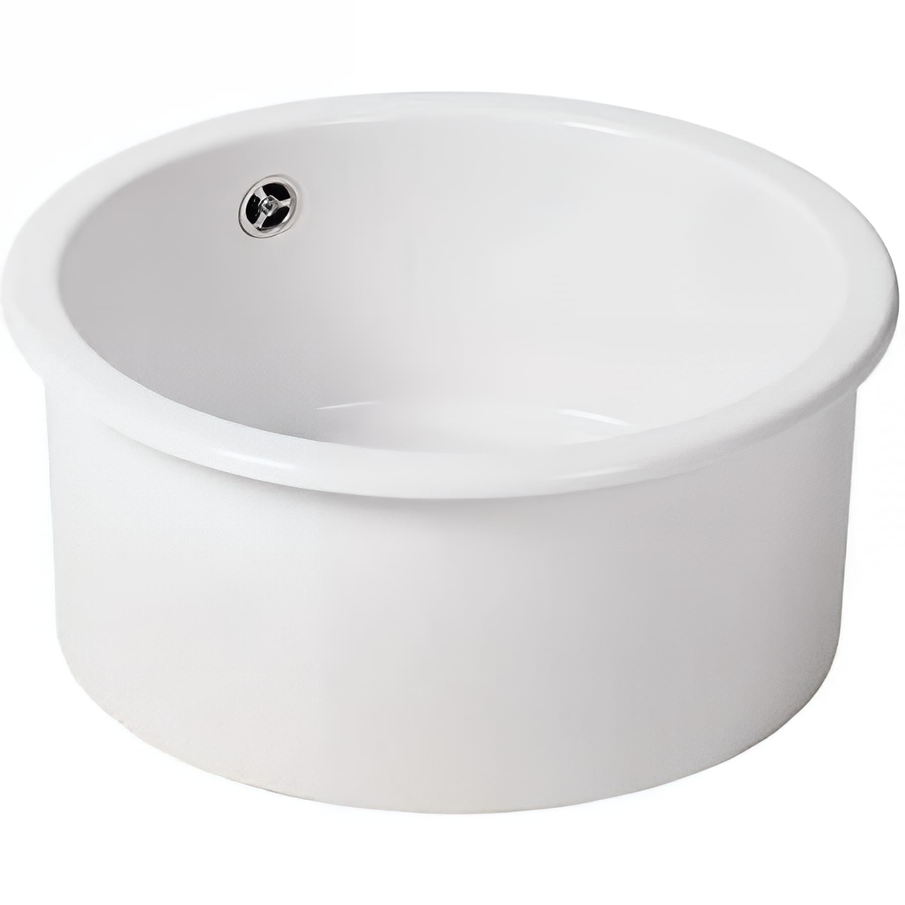 Evier 1 cuve rond diamètre 50cm à encastrer avec trop-plein VALET céramique traditionnelle SANINDUSA couleur blanc vidage inclus